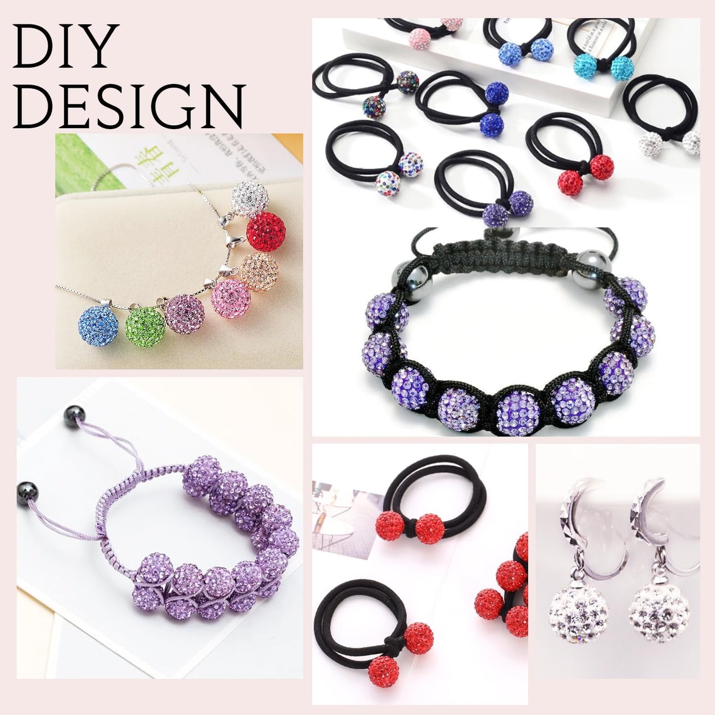 100 pcs 10mm Rhinestone Beads for Jewelry Making, Aquamarine Shiny Round Shamballa Disco Beads Bulk, Sparkle Crystal Clay Christmas for Bracelet Baseball Necklace Earring Crafting and DIY