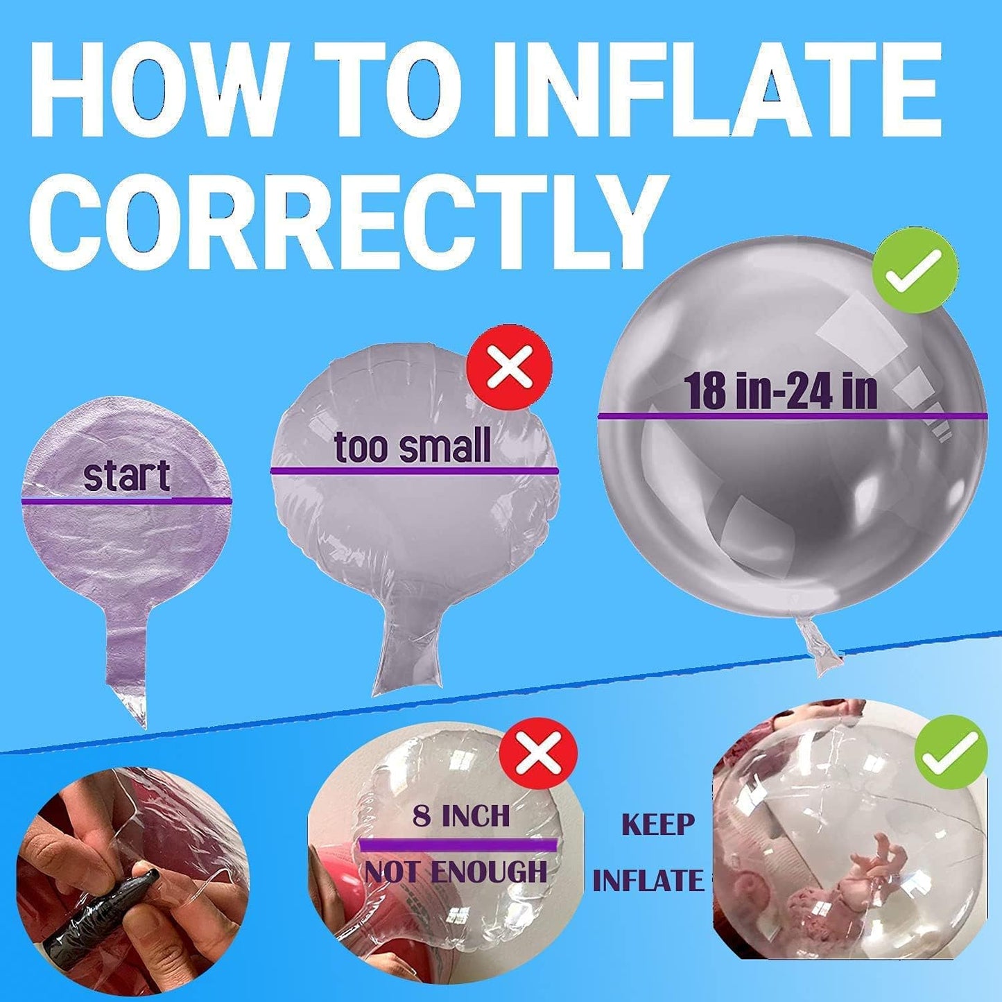 Light up led balloons, 12 set String LED Bubble Balloons with 15pcs 24inch clear balloons for Helium tank, Christmas, Birthday Wedding House Decoration, Party Decoration(cold white with battery)