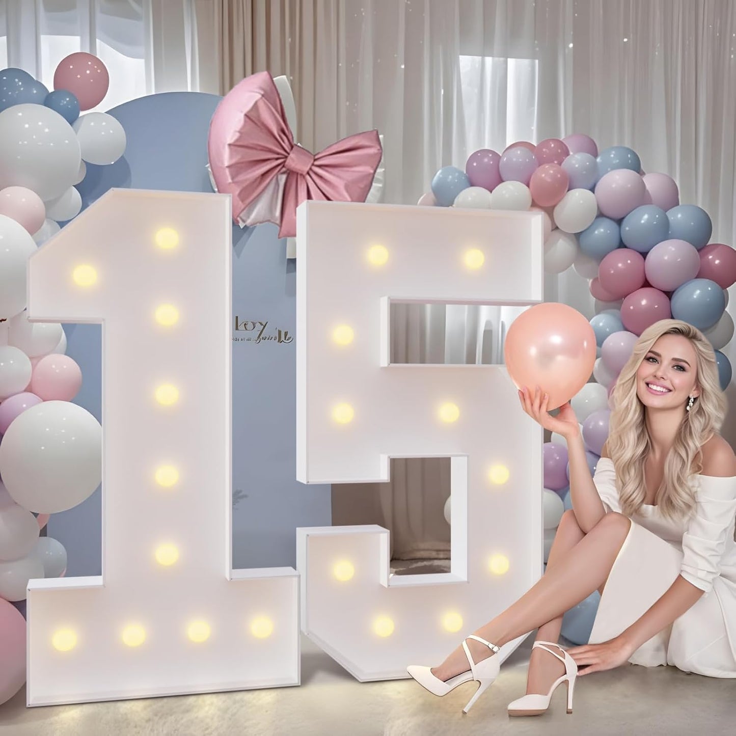 imprsv 4FT Marquee Numbers 16,DIY Light Up Numbers for 16th Birthday Decorations, Party Decorations,Anniversary Party Decor,Mosaic Number for Balloons Number 16,Pre-Cut Foam Board Kit