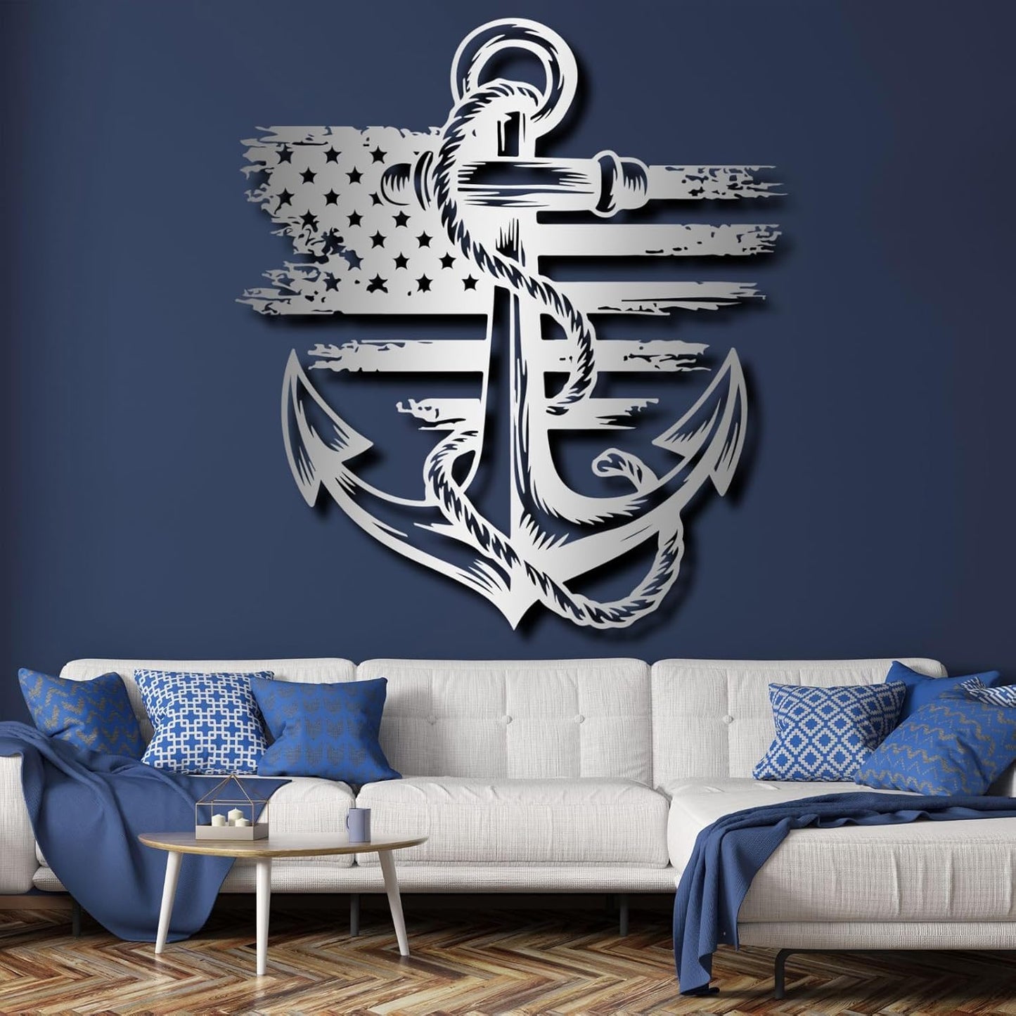 lunwall Metal Anchor Wall Decor, Anchor Metal Sign, Metal Anchor Decor, Anchor Metal Wall Art, Metal Nautical Wall Decor, Metal Wall Decor Coastal, Anchor Wall Decor (white, 31L x 29W / 80 x 72 cm)