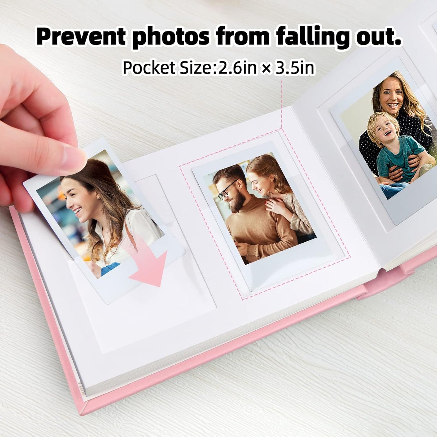 64 Pocket Mini Photo Album with Writing Space,Faux Leather Cover, Compatible with 2x3 Inch Polaroid Pictures and Fujifilm Instax Mini 12 11 9 99 8 7+ 40 Evo Instant Film (Pink)
