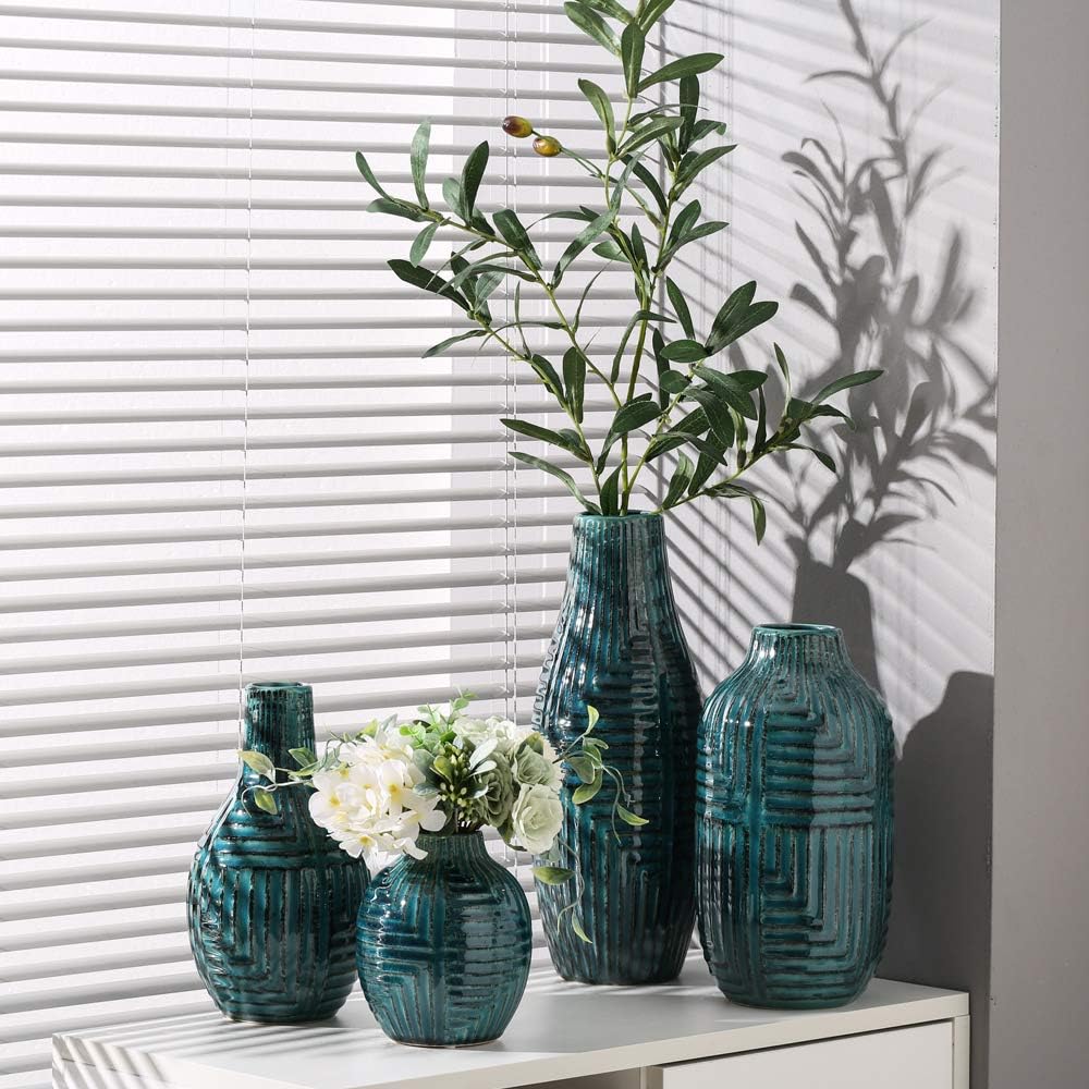 hjn Ceramic Vase - Teal Vase for Home Decor, Modern Decor Accents - Teal, Small - 9.4" H