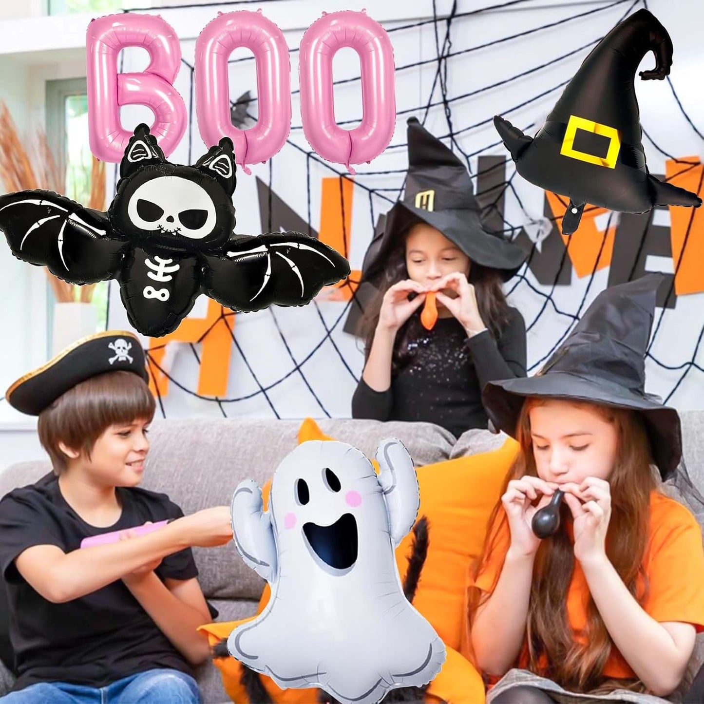 Halloween Balloons Decorations, Pink Boo Letter, Ghost, Bat, Wizard's Hat Foil Balloon for Halloween Party Decorations