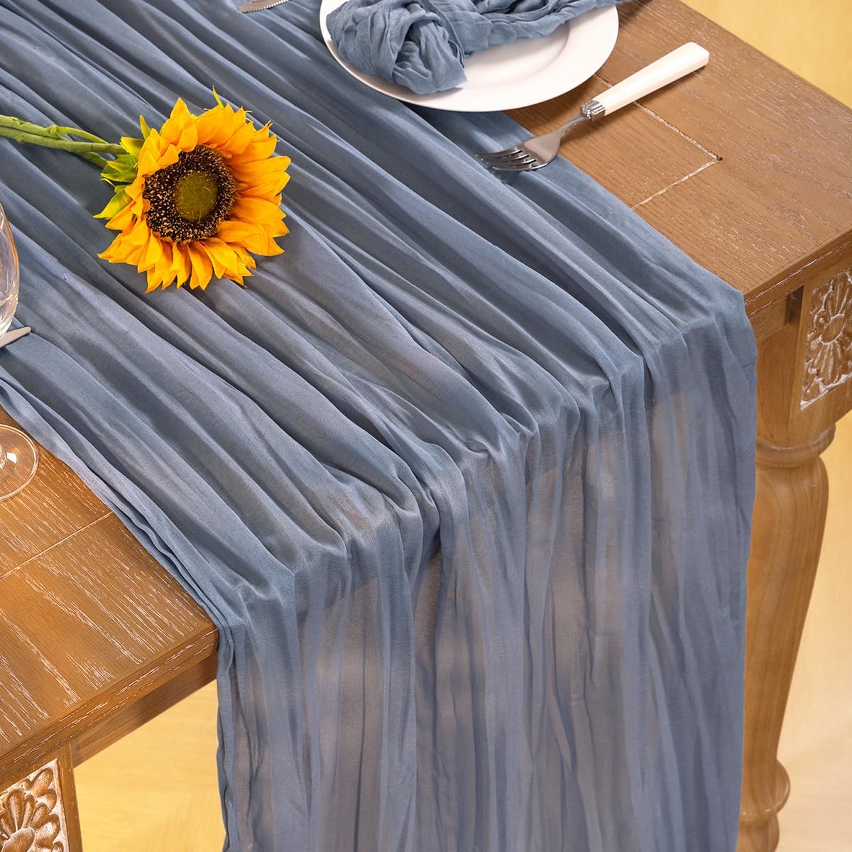 Dusty Blue Cheesecloth Table Runner 10 Pack Fall Table Runners Boho Gauze 120 Inches Blue Cheese Cloth Fall Table Decorations for Thanksgiving Marine Weddings Bridal Baby Shower Party
