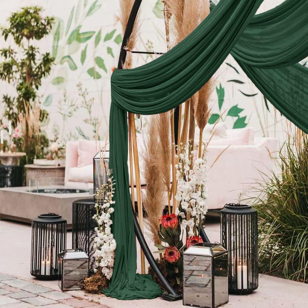 Wedding Arch Draping Fabric 4 Panels 30'' x 18FT Emerald Green Sheer Chiffon Arch Drapery for Photo Booth Bridal Shower Baby Shower Church Decor Newborn Photography Christening Outdoor Party