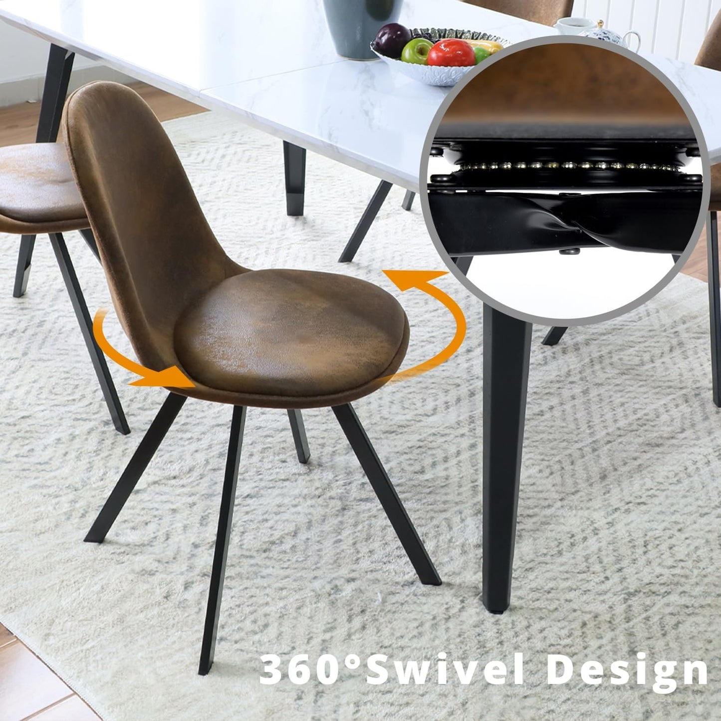 Homy Casa Swivel Dining Chairs Set of 4, 360° Rotating Side Chairs, Mid Century Modern Style Chairs Accent Chairs with Metal Frame for Kitchen, Dining Living Dressing Room, Bedroom, Brown