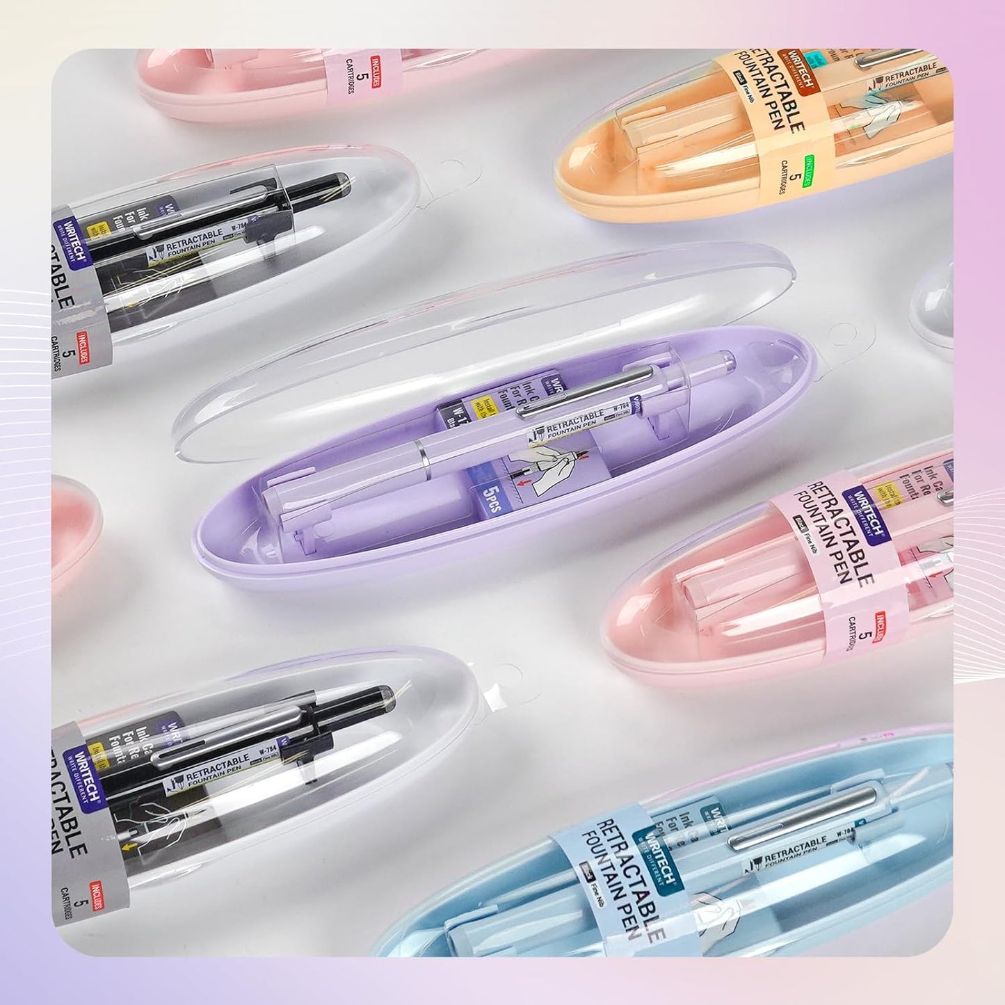 WRITECH Retractable Fountain Pen Set: Fine Nib Black Ink Pens Includes 5 Ink Cartridges Smooth Writing for Sketching Journaling Calligraphy Gift (Black)