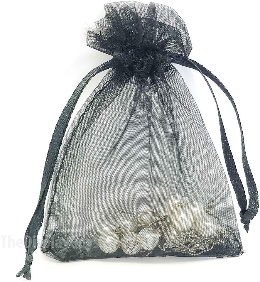 TheDisplayGuys 48-Pack 2" x 2-3/4" Black Sheer Organza Gift Bags with Drawstring, Goodie Bags for Jewelry, Candy Bags, Treat Bags, Wedding Favors Small Mesh Bags