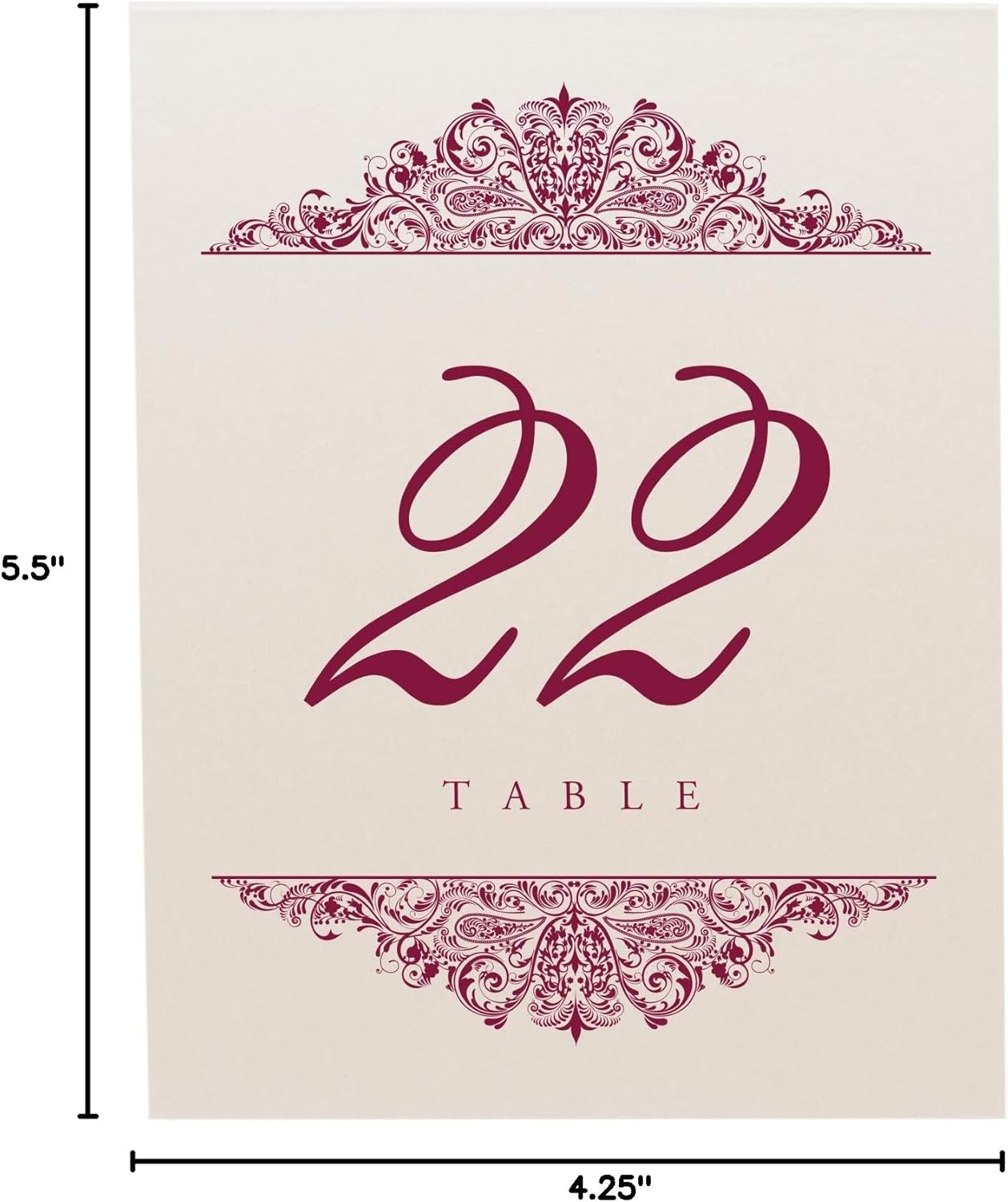 Paisley Wedding Table Numbers (Select Color/Quantity), Champagne, Burgundy, 1-30, Double Sided, Tent or Use in a Stand, Great for Parties & Restaurants - Made in the USA