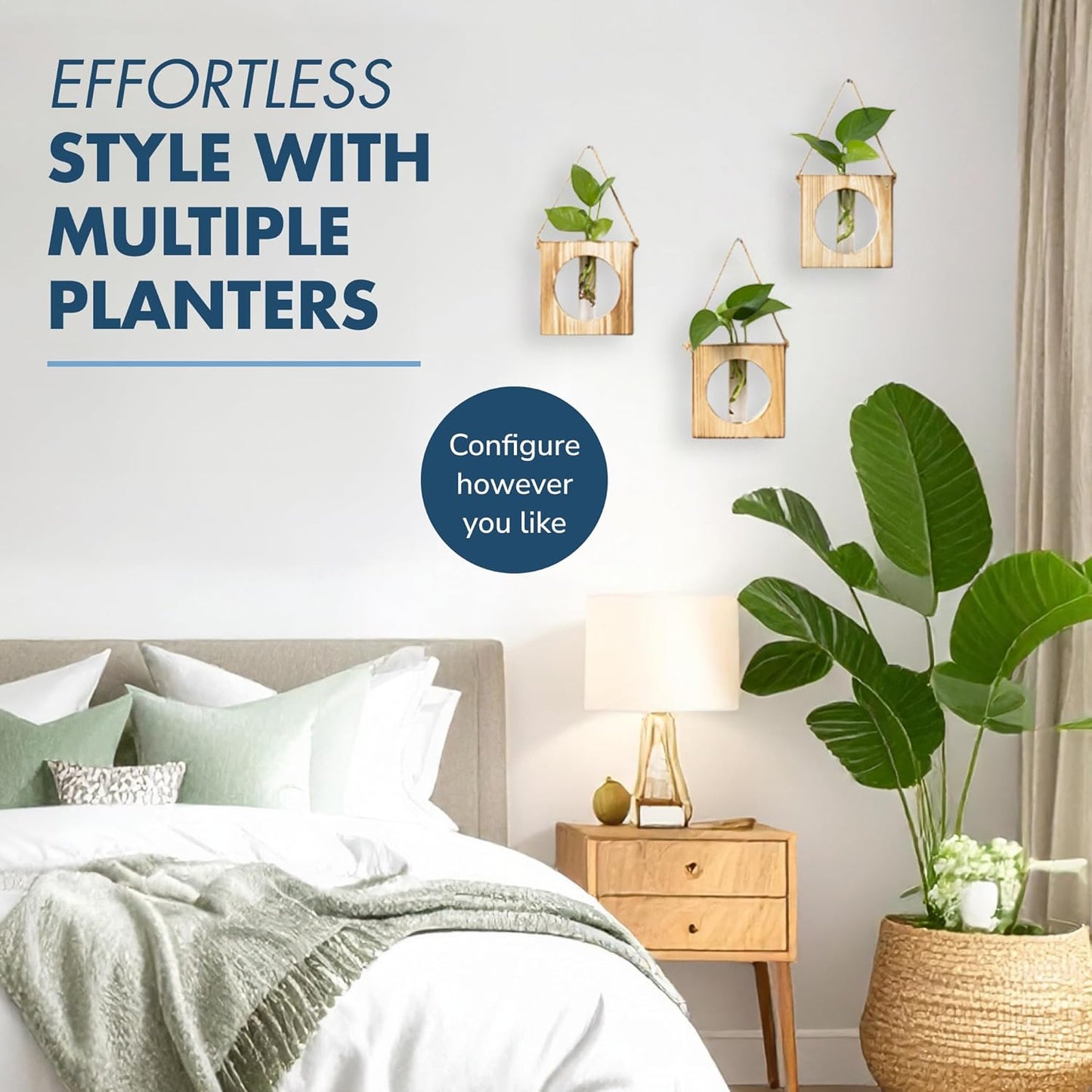 · GARDEN REPUBLIC · Propagation Stations Set of 3 - Propagation Vases for Plants - Hanging Wooden Wall Planter and Glass Test Tubes - Indoor Plant Holder, Hydroponic Decor