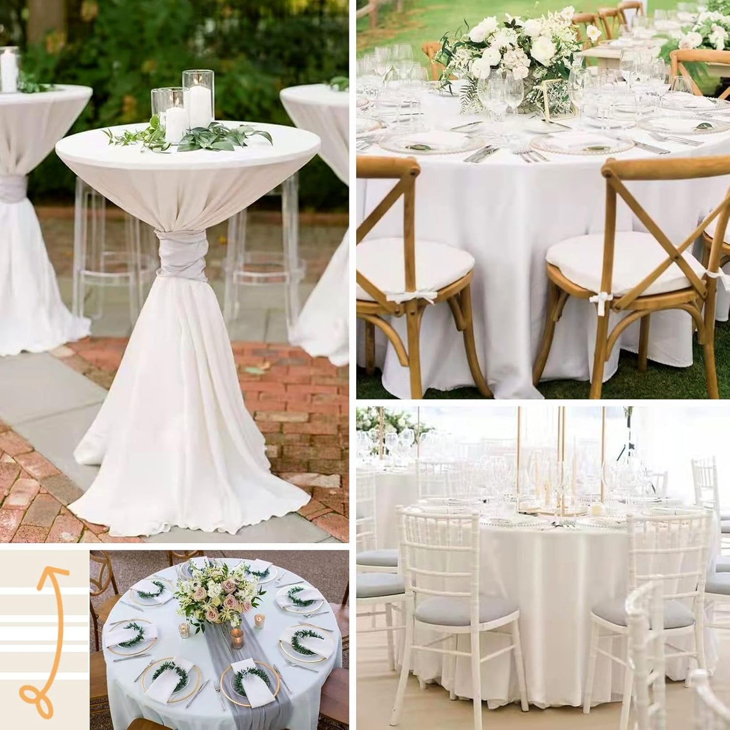 12 Pack 108 Inch White Satin Tablecloth - Premium Bright Silky Round Tablecloth Overlay Smooth Fabric Table Cover, Table Decoration for Wedding Party Banquet Events Restaurant Kitchen Dining