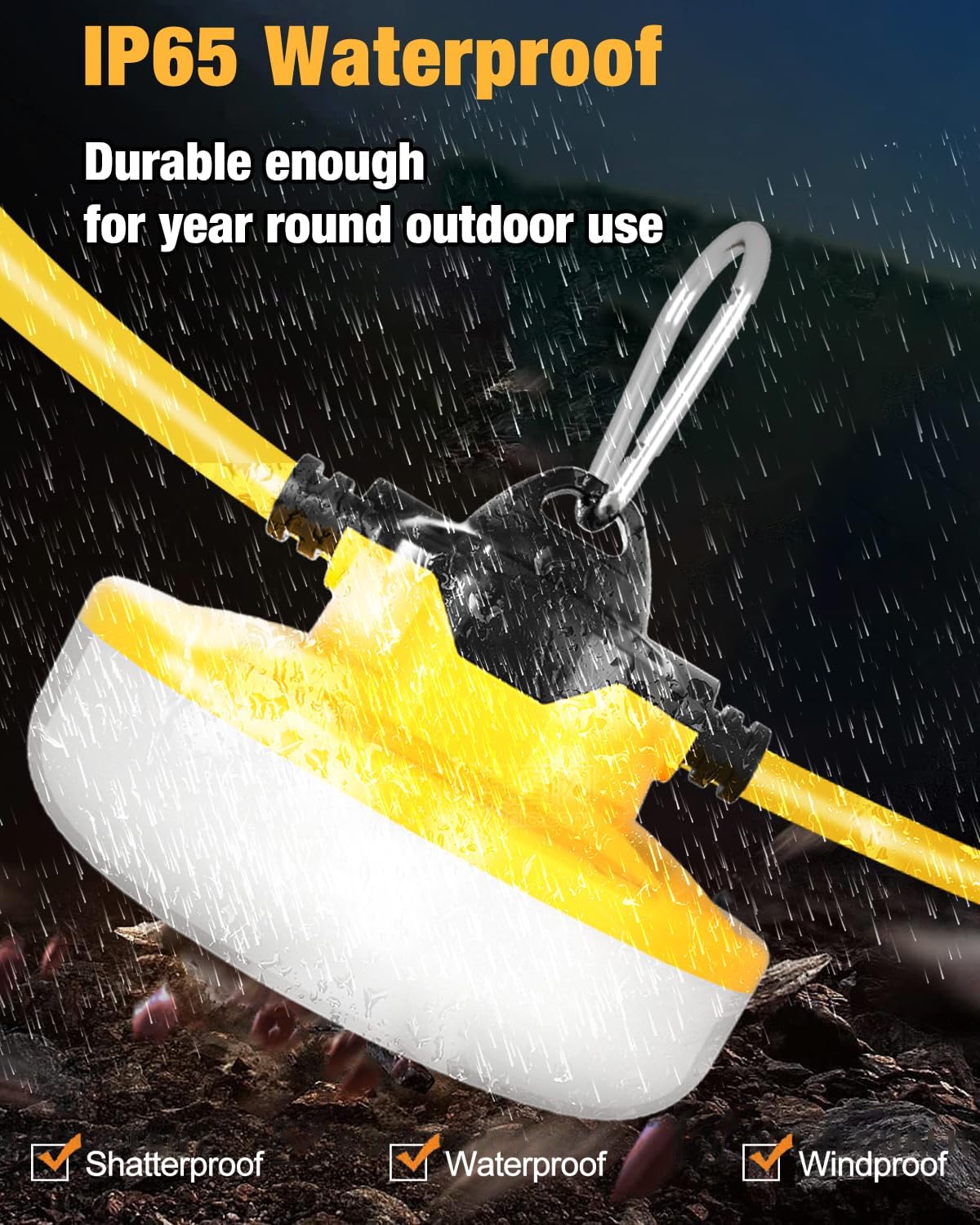 100FT LED Construction String Lights 3 Prong, 130W 16000Lm LED String Work Lights, 5000K Daylight Temporary Lighting for Construction Sites, Jobsite, Renovation, Mine Cave, UL Listed