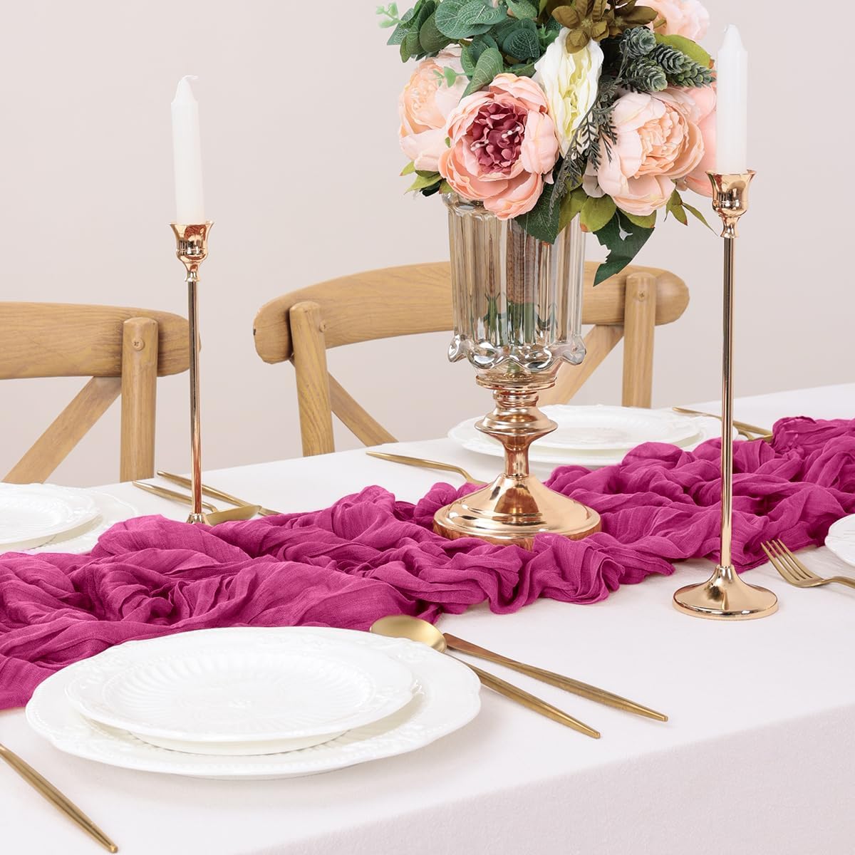 Fuschia Table Runner Cheesecloth Table Runner 10FT Farmhouse Table Runners 120 Inches Fall Table Decor Dining Room Centerpiece Wedding Boho Baby Shower Birthday