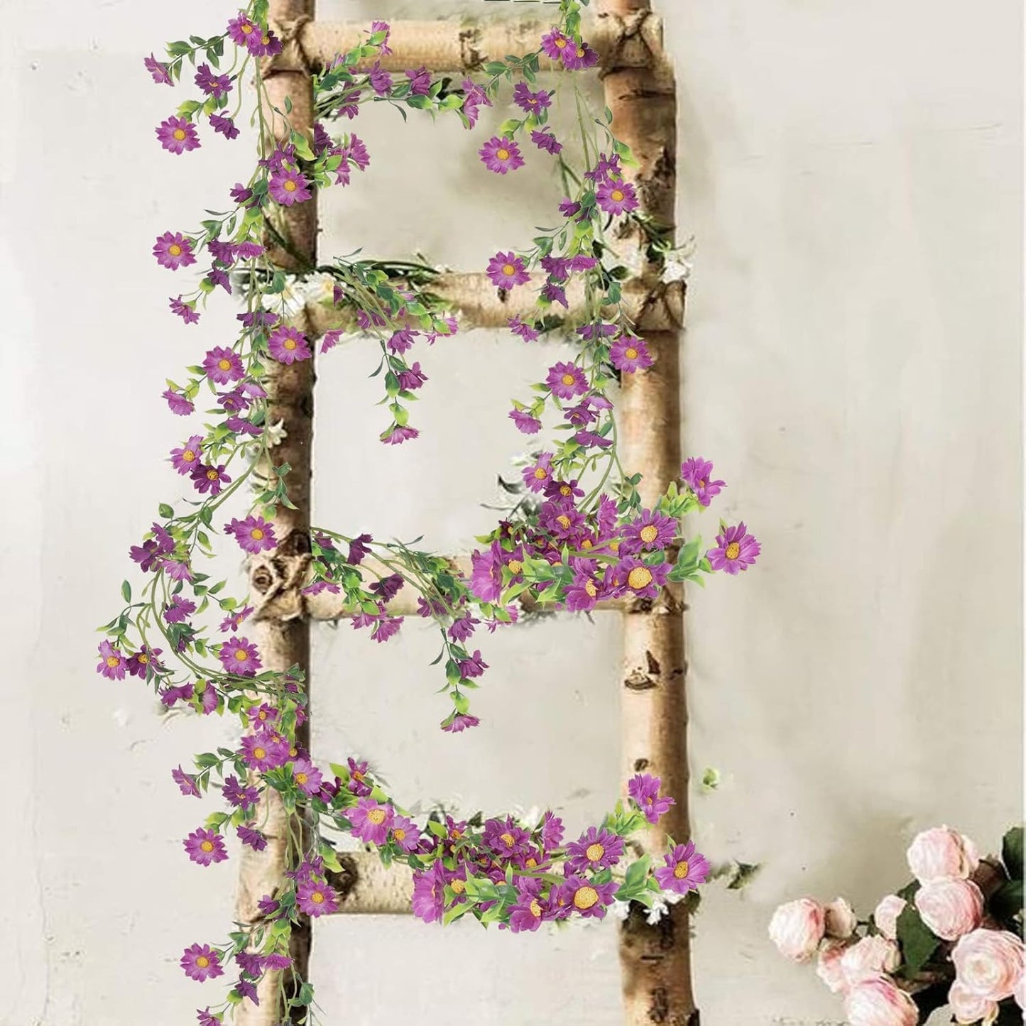 Purple Flower Garland Fake Vines Silk Artificial Daisy Purple Birthday Party Decorations Wisteria Flower Garland for Backdrop Bedroom Arch Wall Home Party Wedding Indoor Outdoor Cemetery Decor