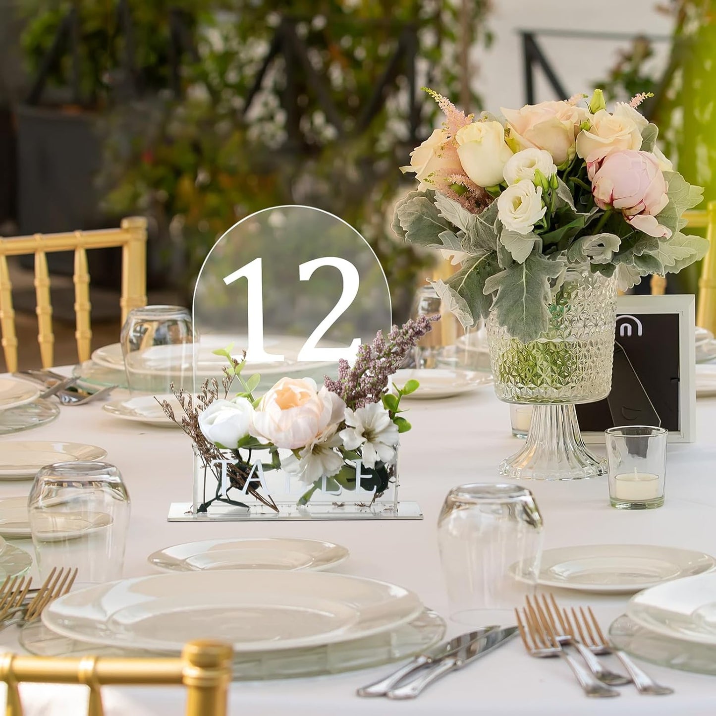Table Number 1-15 for Wedding Reception Arch Acrylic Wedding Table Number with Flower Trough 5" x 7" Mirrored Rustic Centerpiece for Reception Bridal Shower Party Catering Banquet(Clear)