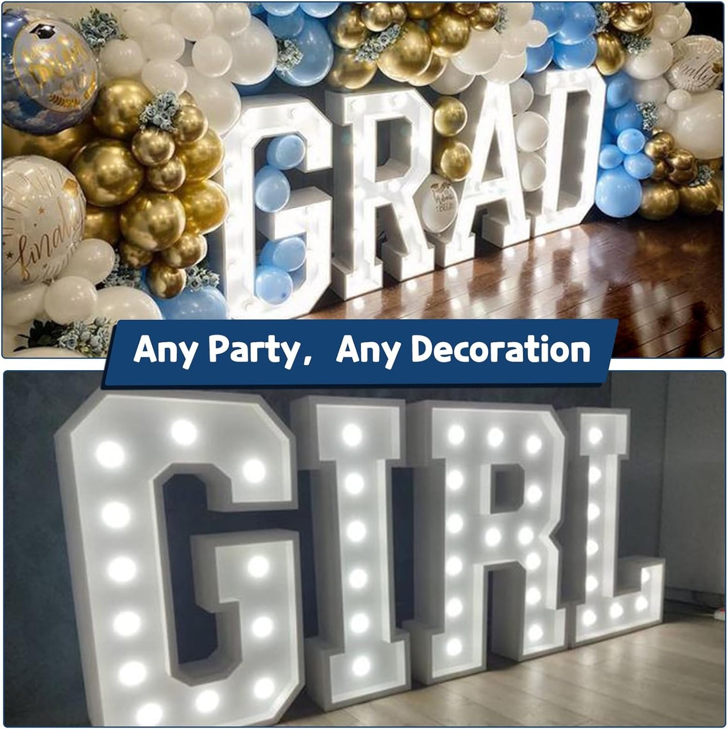 Marquee Letters 4 Feet Tall Large Light Up Letters Baby Shower Decorations Wedding Engagement Proposal White Party Decorations Marry Me Mr and Mrs Sign Big Cardboard Backdrop M