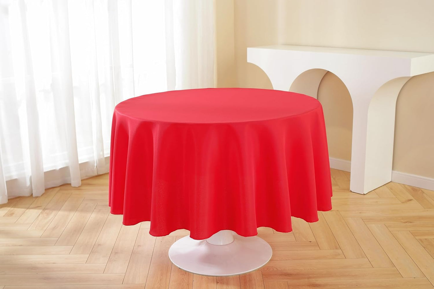 Craft And Party Round Tablecloth, 70 Inch Red Tablecloth, Polyester Fabric Washable Table Cloth for Home, Party, Wedding or Restaurant Use.