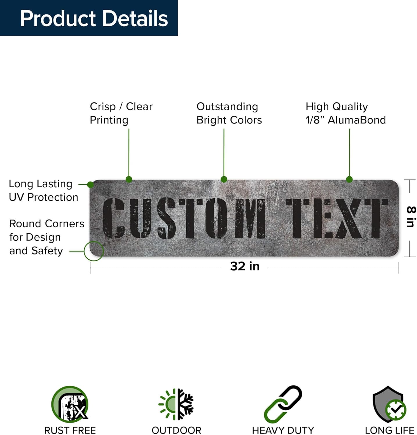 Custom Sign, Custom Street Sign, 11 Font Colors, 13 Font Styles, 4 Hole Options, 22 Sizes, 8x32 Inches, Rust Free DiBound, Fade Resistant, Made in USA by My Sign Center (Grunge Metal)