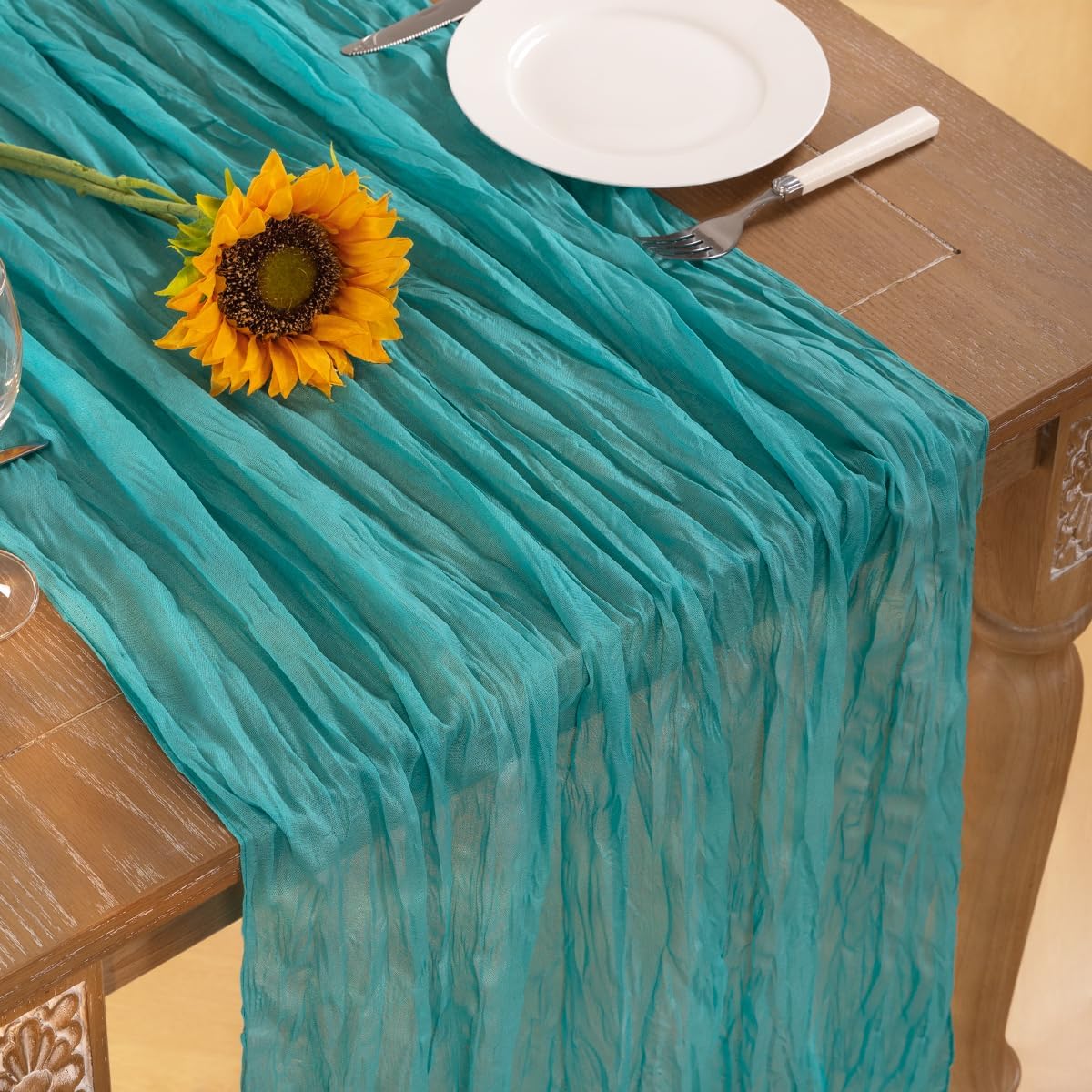 Teal Green Cheesecloth Table Runner 6 Pack Fall Table Runners Boho Gauze 120 Inches Turquoise Cheese Cloth Fall Table Decorations for Thanksgiving Wedding Bridal Baby Shower Tea Party Decor