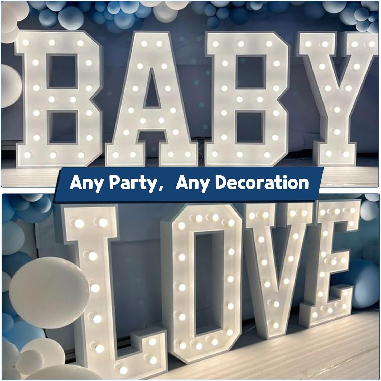 Marquee Letters 4 Feet Tall Large Light Up Letters Baby Shower Decorations Wedding Engagement Proposal White Party Decorations Marry Me Sign Big Cardboard Backdrop J