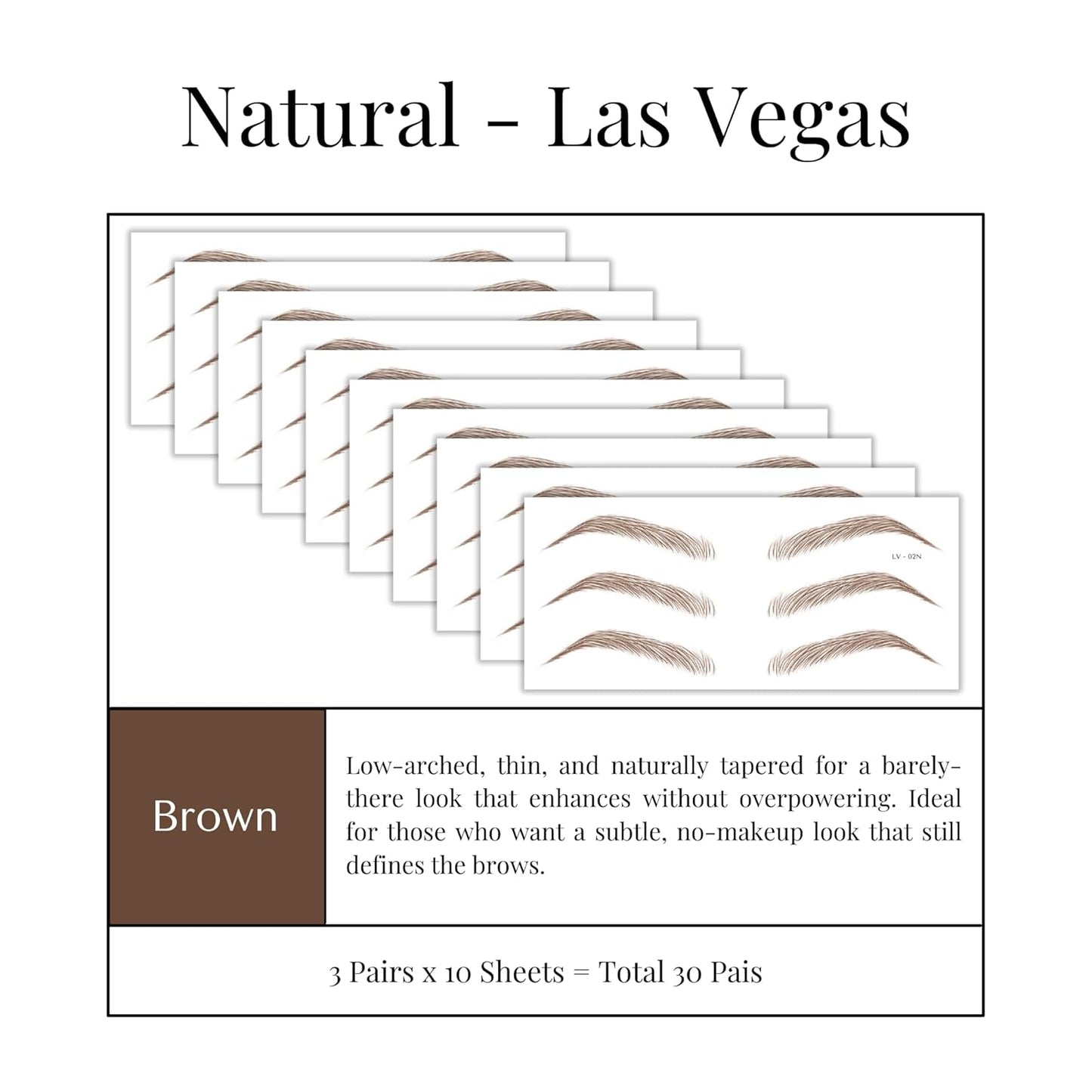 Bliss and Beyond USA Eyebrow Tattoo Stickers Waterproof – 30-Pair Deluxe Box | Realistic Hair-Like Temporary Brows for Alopecia, Cancer, and Hair Loss (Brown, Natural Las Vegas)