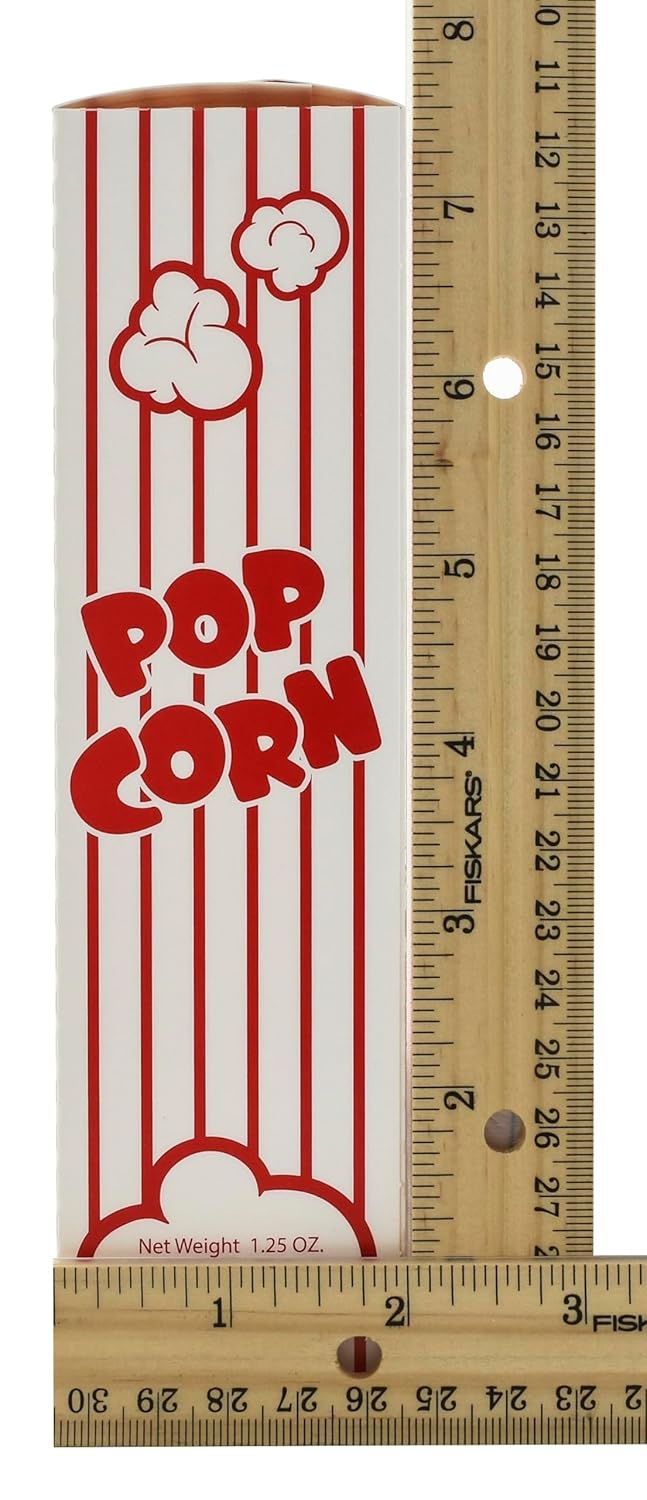 Snappy 3J Red & White Striped Close Top Popcorn Boxes for Movie Night Supplies, Popcorn Boxes Bulk 25 Count, Movie Night Popcorn Boxes 1.25 oz. Capacity, 4.625” x 2” x 7.5” Popcorn Containers