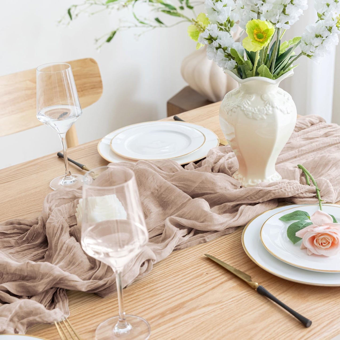 Asee'm Cheesecloth Table Runner 120 Inches Long Nude Pink Boho Gauze Cheese Cloth Runner 10FT Rustic Sheer Fall Table Runners for Thanksgiving Christmas Wedding Party Baby Shower Decoration
