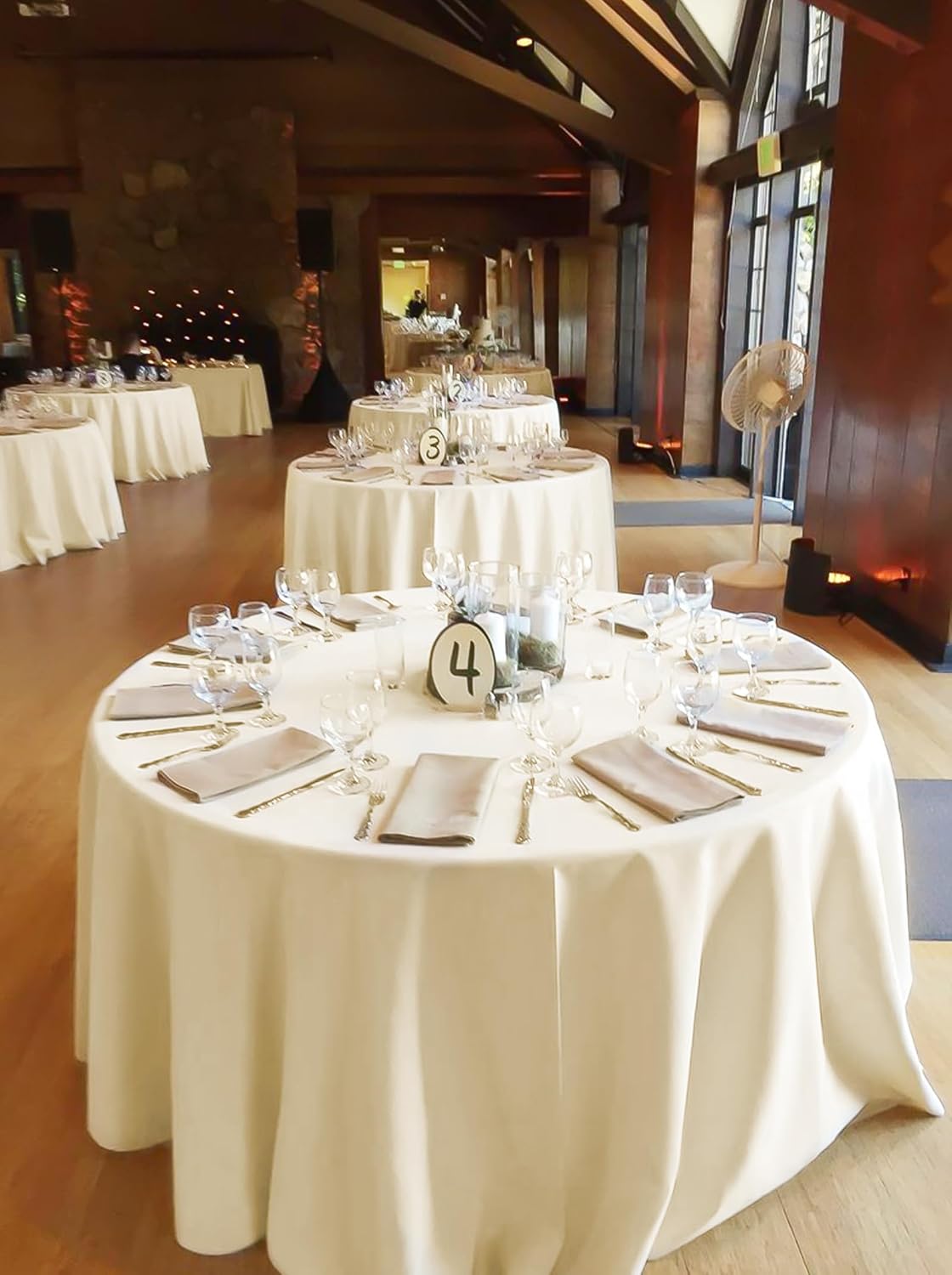 12 Pack 120 Inch Round Tablecloth, Beige Polyester Fabric Table Cloth for Round Table, Washable Tablecover for Wedding Party Dining Buffet Banquet Restaurant and Camping