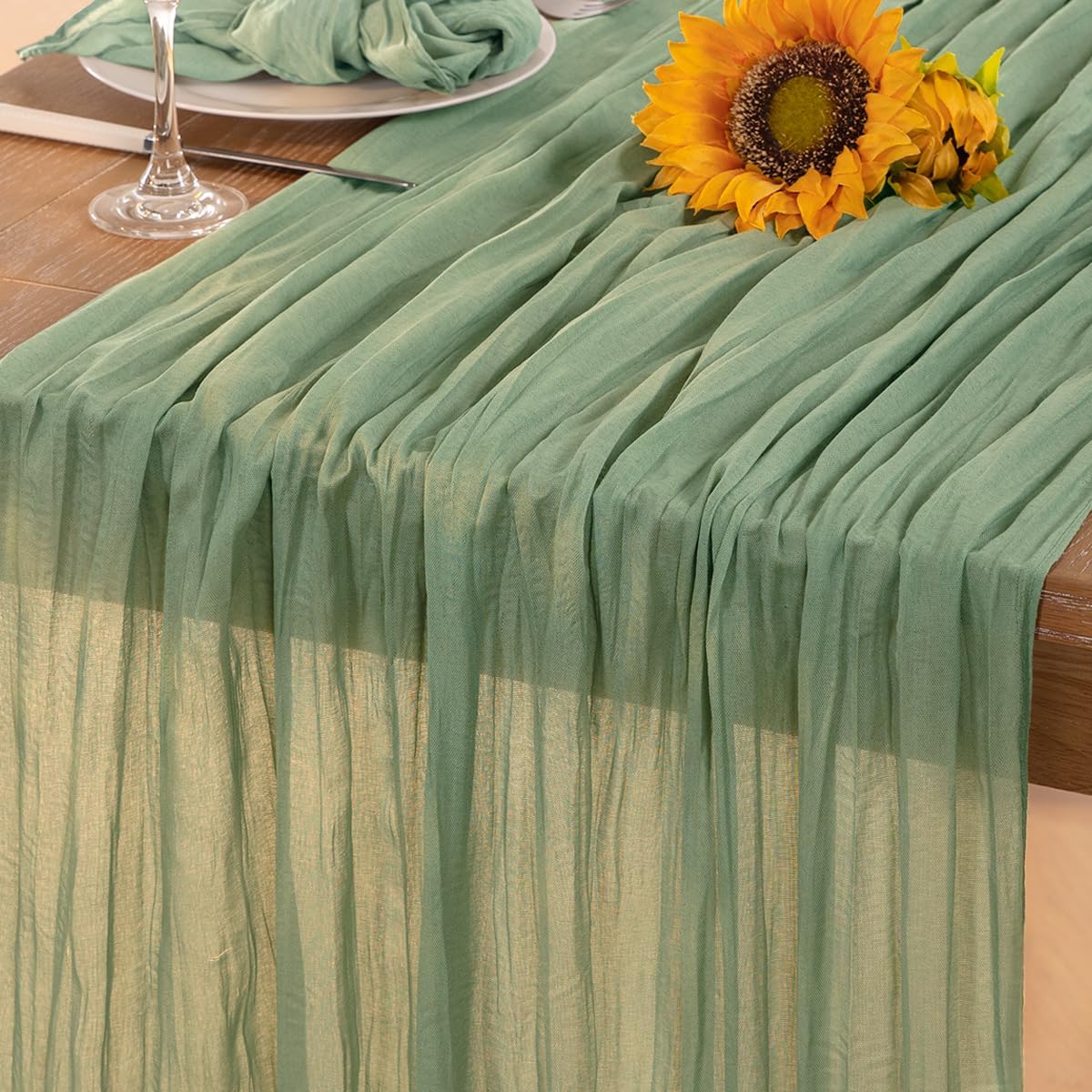Sage Green Cheesecloth Table Runner Fall Table Runner Boho Gauze 120 Inches Sage Cheese Cloth Fall Table Decorations for Thanksgiving Wedding Bridal Baby Shower Tea Party