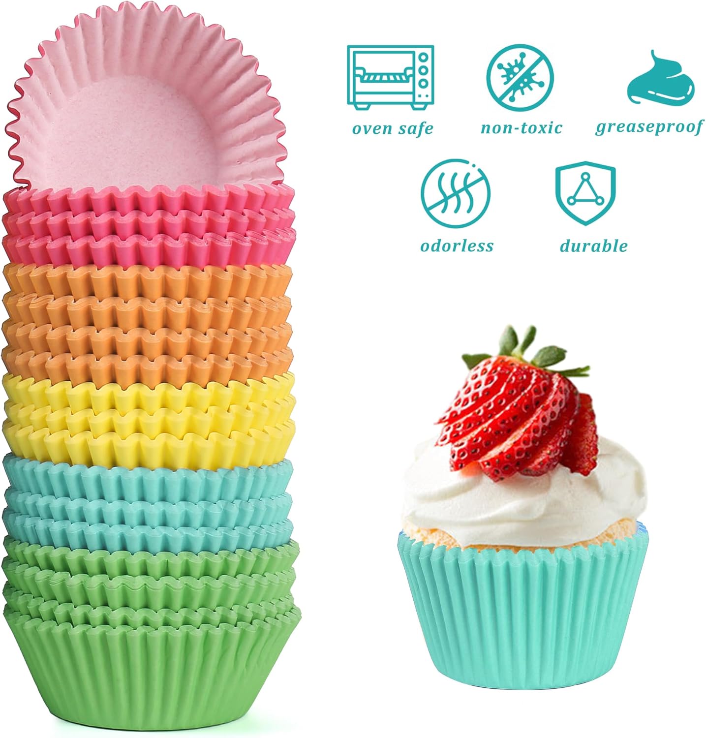 1.4 inch 1000-Count Mini Cupcake Liners Bright Colorful Muffin Baking Cups, Odorless,Baking Paper Cups for Baking Candy Cooking,Upgraded & Food Grade Grease-Proof Paper (Rainbow, 1.4Inch)