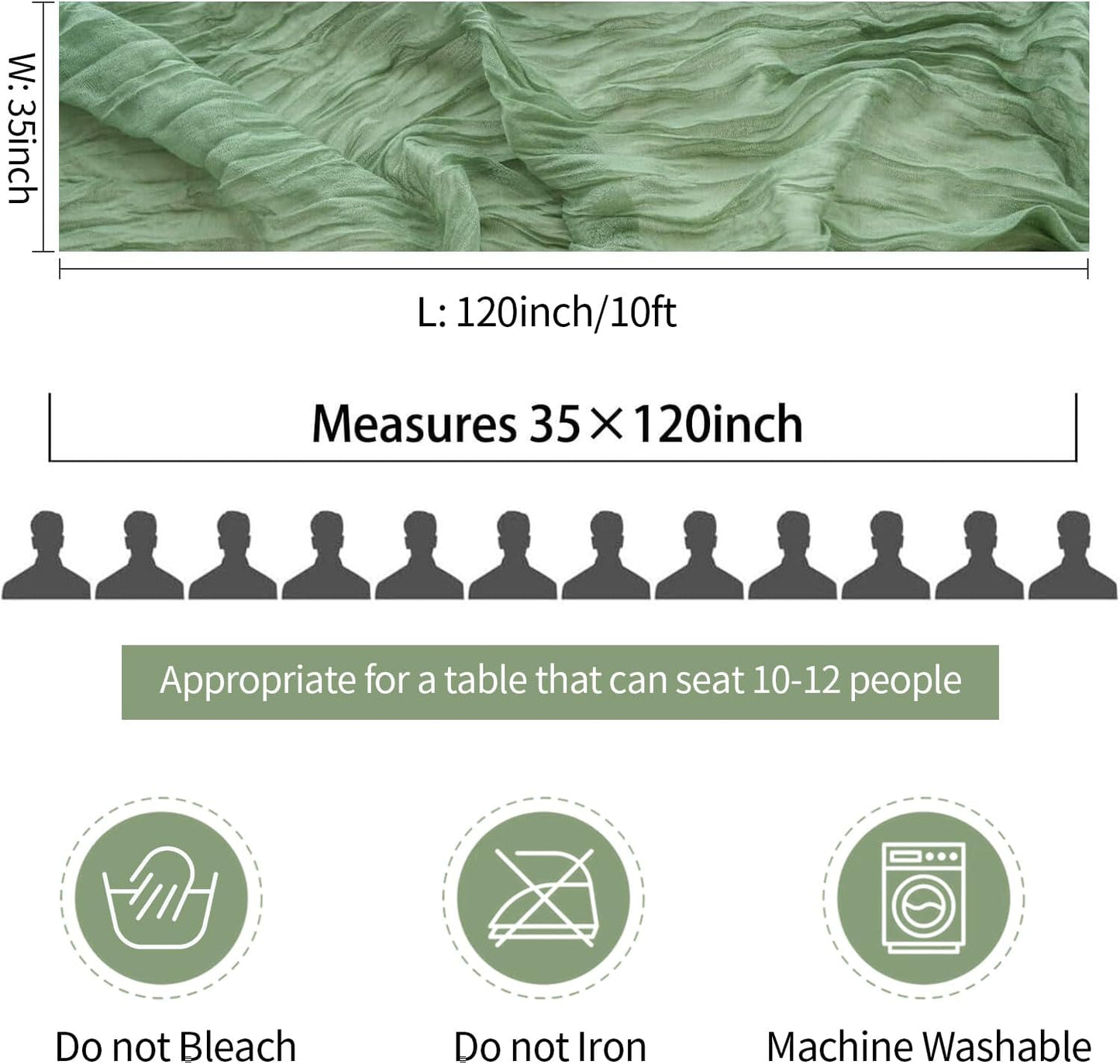 3 Pack Sage Green Cheesecloth Table Runner 10FT 120 Inches Green Gauze Table Runner for Wedding Bridal Shower Baby Shower Fall Thanksgiving Boho Decoration