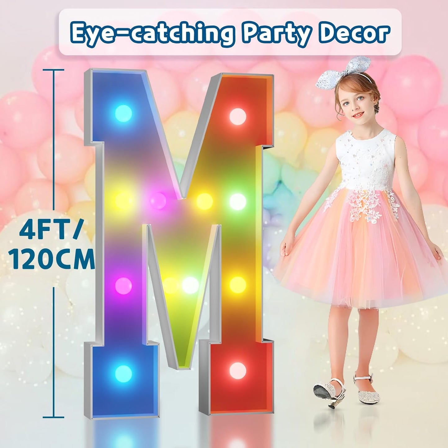 imprsv 4FT Colorful Marquee Light Up Letters M, 18 Colors Large Light up Letters Alphabet Sign with Remote, Large Marry Me Sign, Birthday Party Decorations Baby Shower Anniversary Wedding Decoration