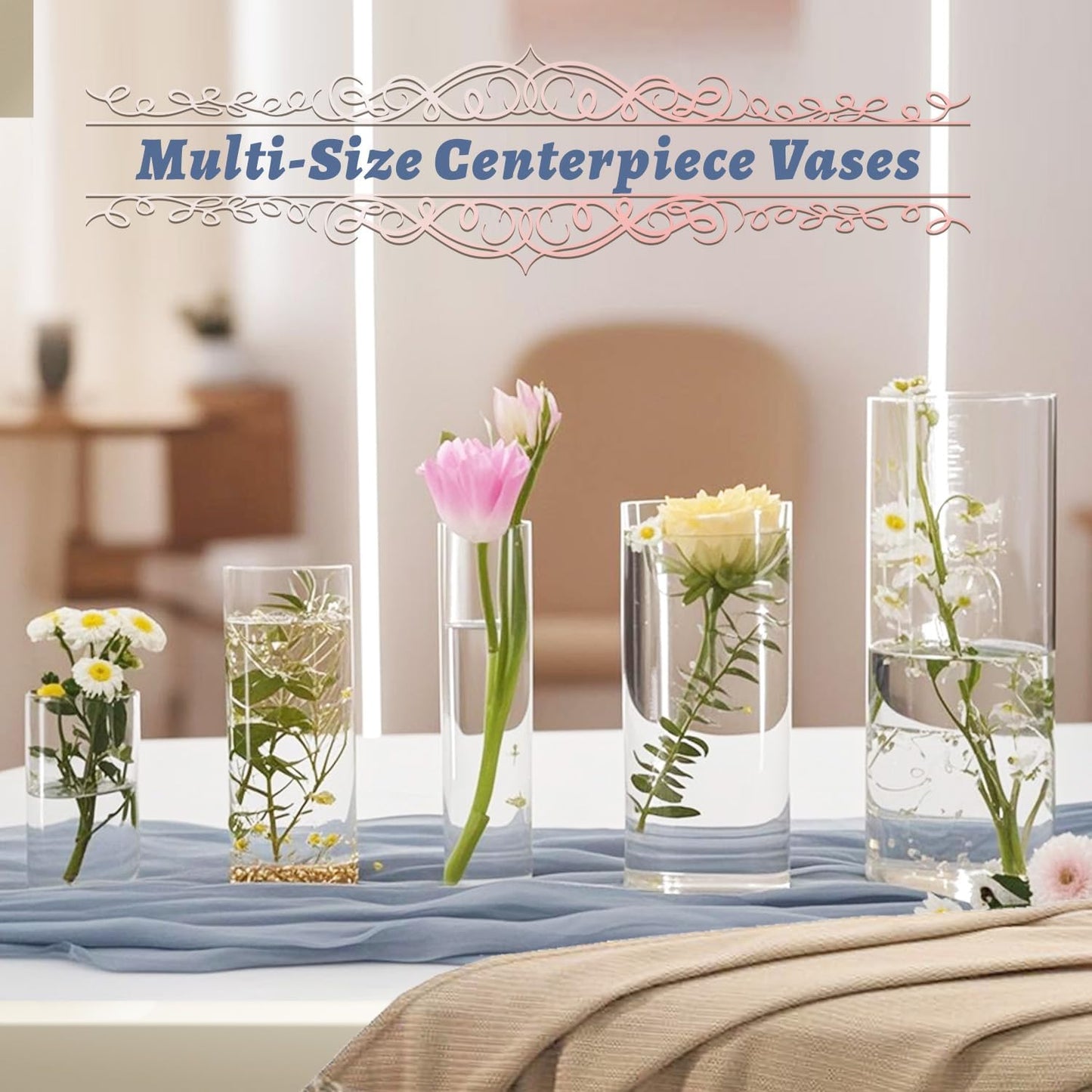 30pcs 11.8Inch Large Size Glass Vase Cylinder for Centerpieces Small Flower Glass Clear Home Decor Centerpiece Table Flower Vase Decorations for Wedding&Holiday 6,7.9,10,10,11.8Inch Tall