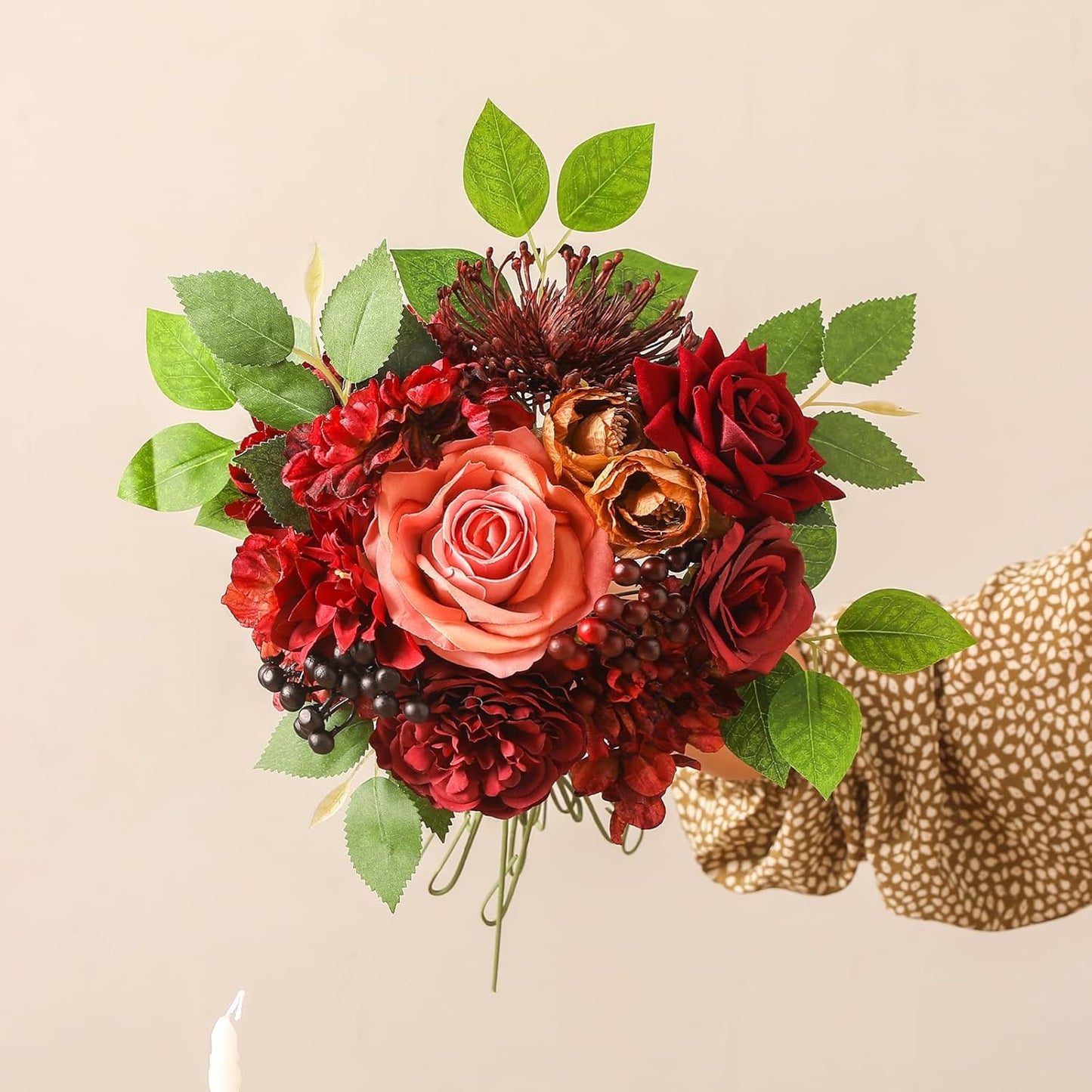 Artificial Flowers Combo Box Set Burgundy Silk Flowers for DIY Wedding Bouquet Arrangements Bridal Shower Party Home Decorations (Mature Burgundy)