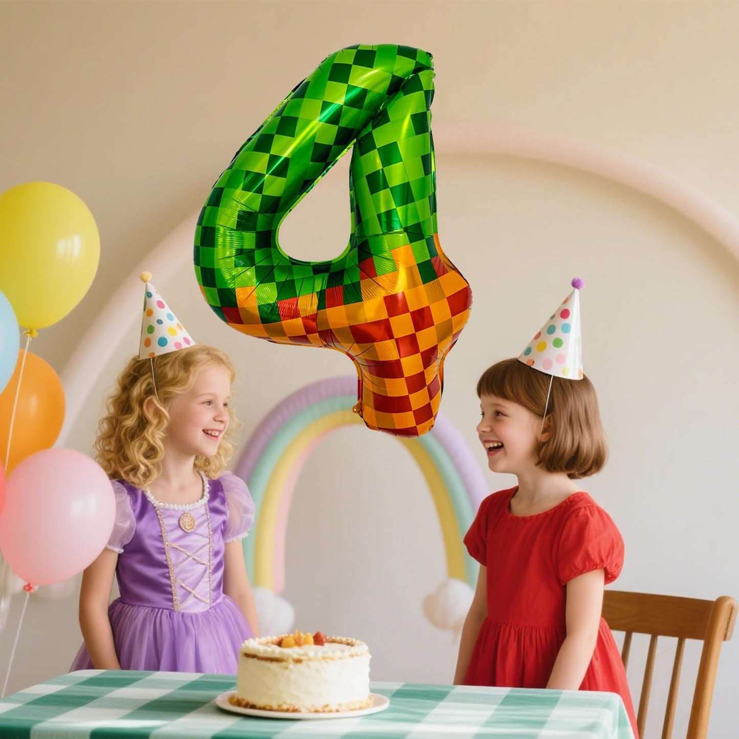 Pixel & TNT Theme 40in Giant Number Balloons - Foil Mylar Birthday Party Decorations for Kids Adults Cumpleaños, Block Style Pixel Art Shape Balloon Decor Supplies (Pixel, Number 4)