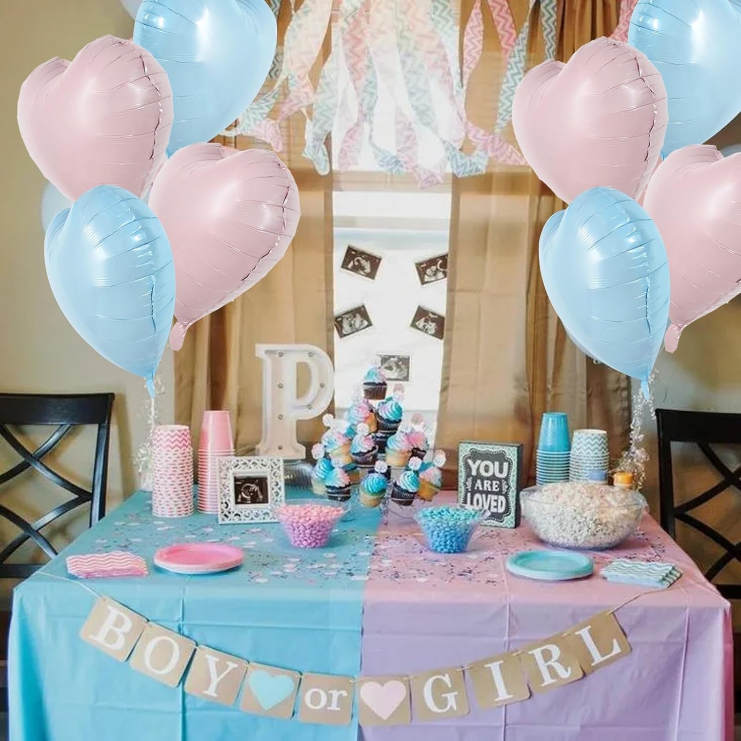 TONIFUL 15Pcs 18 Inch Heart Balloons Pastel Pink Blue Heart Shape Foil Mylar Balloons Decoration for Baby Shower Wedding Bridal Shower Anniversary Engagement Birthday Party Supplies