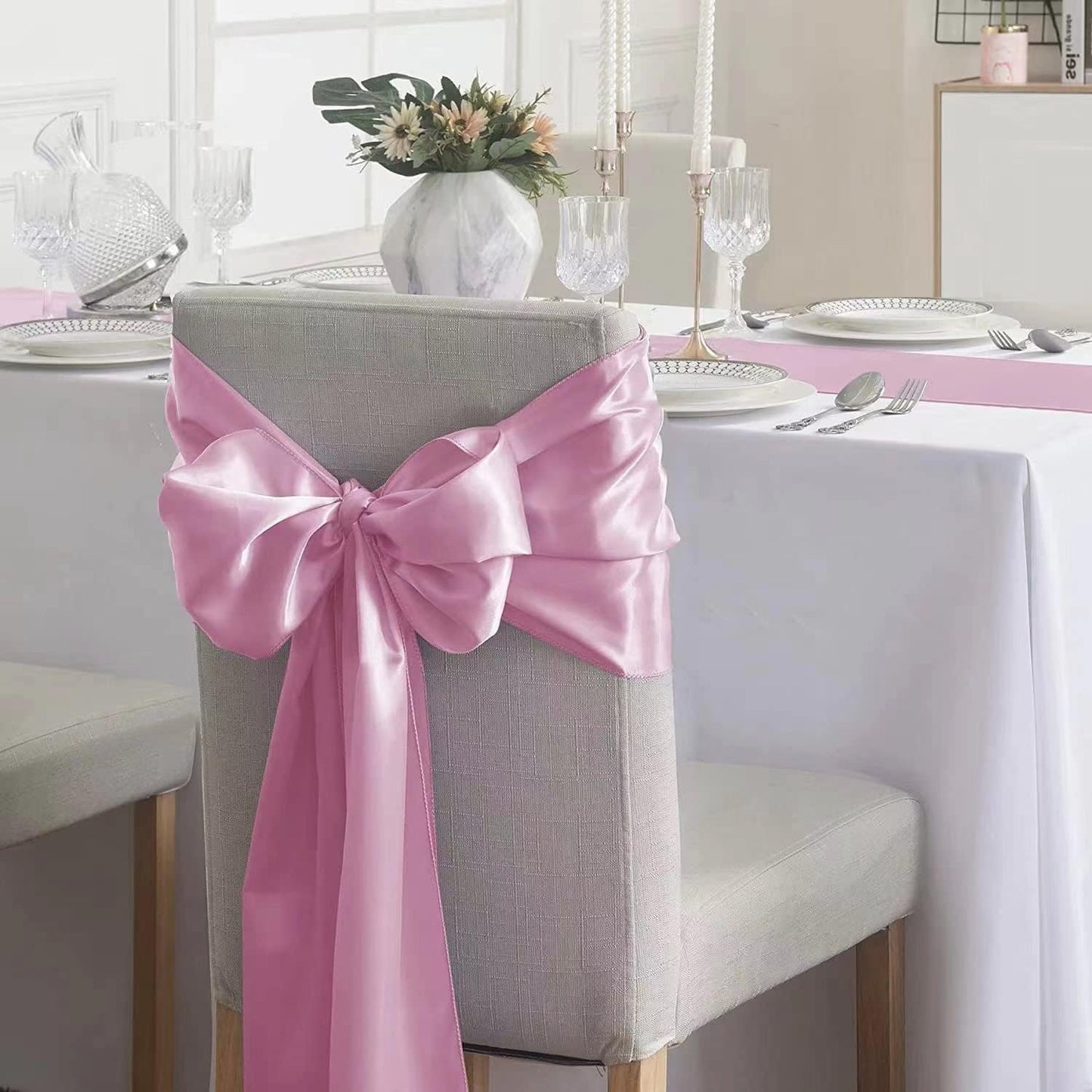 24Pack Table Runner 12 x 108 Inches Satin Silk Table Runner for Wedding, Birthday Party, Banquets, Graduations Decoration, fit Rectange and Round Table-Pink