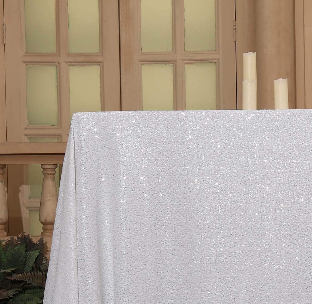 SquarePie Sequin Tablecloth 60 x 102 Inch White Sparkly Table Linen for Wedding Party