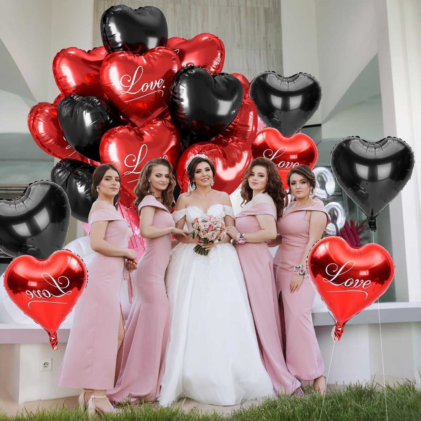 12 Pcs Heart Balloons, 18 inch Valentine's Day Balloons, Red Black Heart Foil Helium Balloon, Love Printed Foil Balloon for Valentine's Day Wedding Baby Shower Anniversary Party Decorations