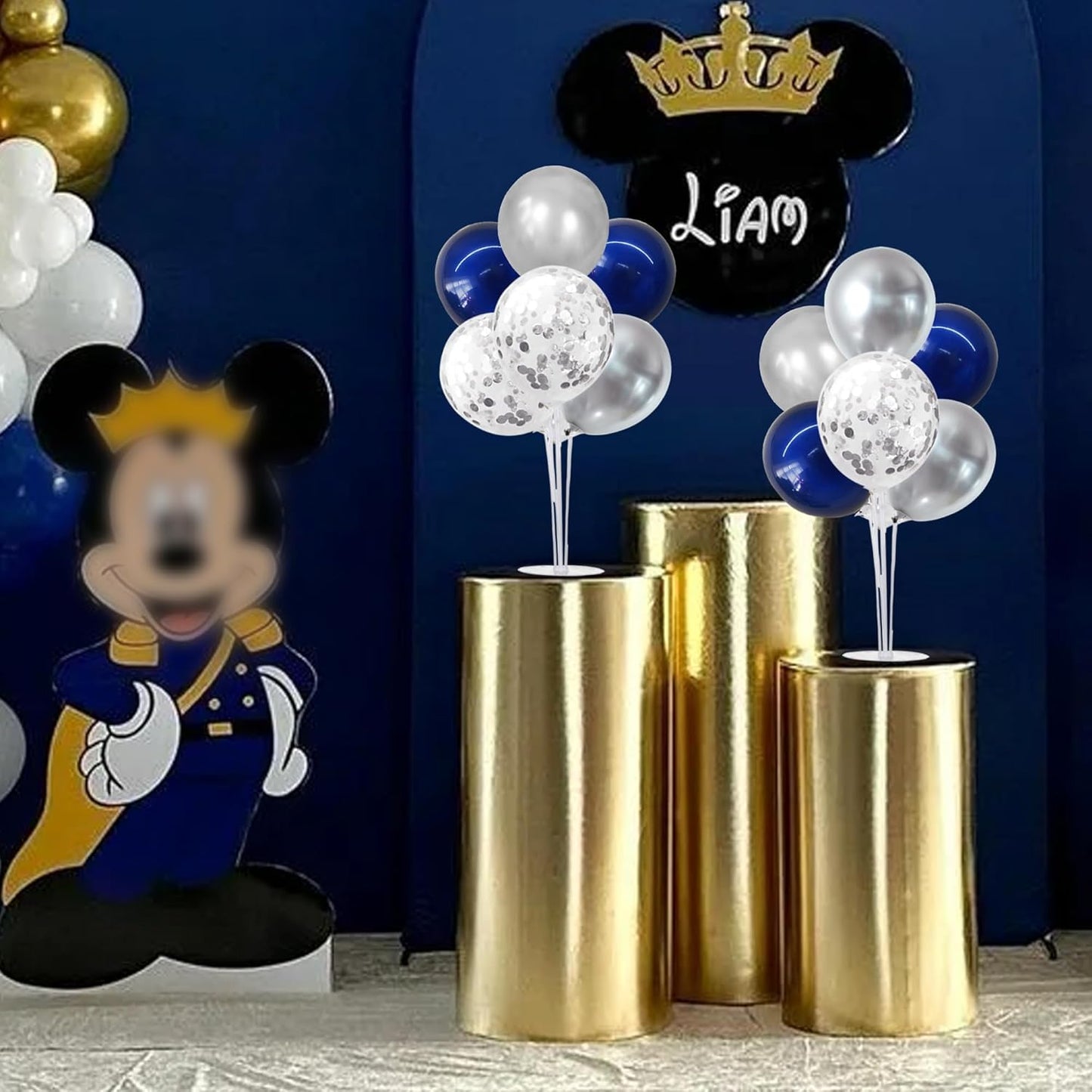 TONIFUL 4 Set Navy Blue Silver Balloon Centerpieces for Table,Balloon Stand Kit for Graduation Decoration 2025,Retirement Party Decorations,Men’s Birthday Decorations,Father's Day