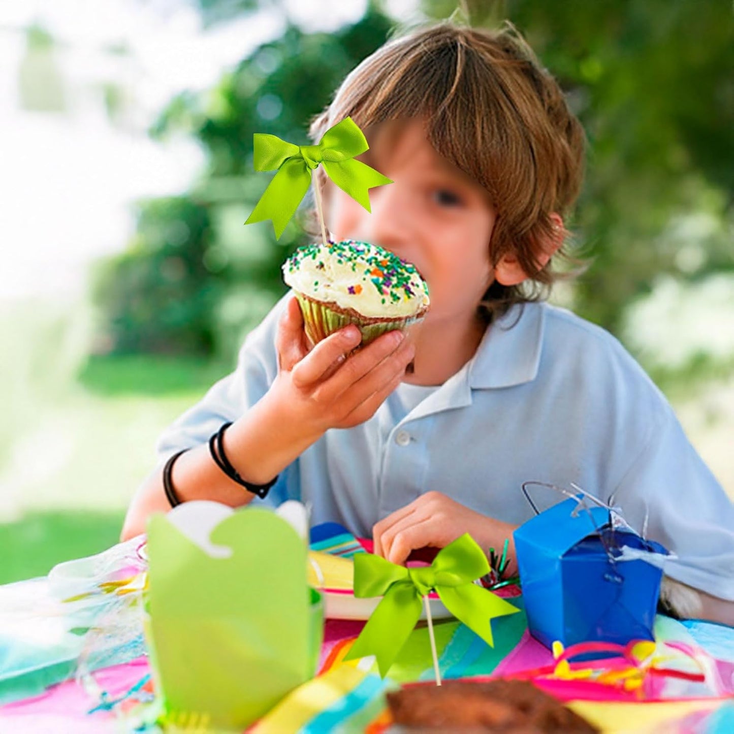 Ephlyn 24Pcs Pink Bow Cupcake Toppers Pink Bow Cake Topper Birthday Decorations, Mini Bowknot Cupcake Picks for Coquette Theme Party Decoration Bachelorette Bridal Engagement Wedding Party Green