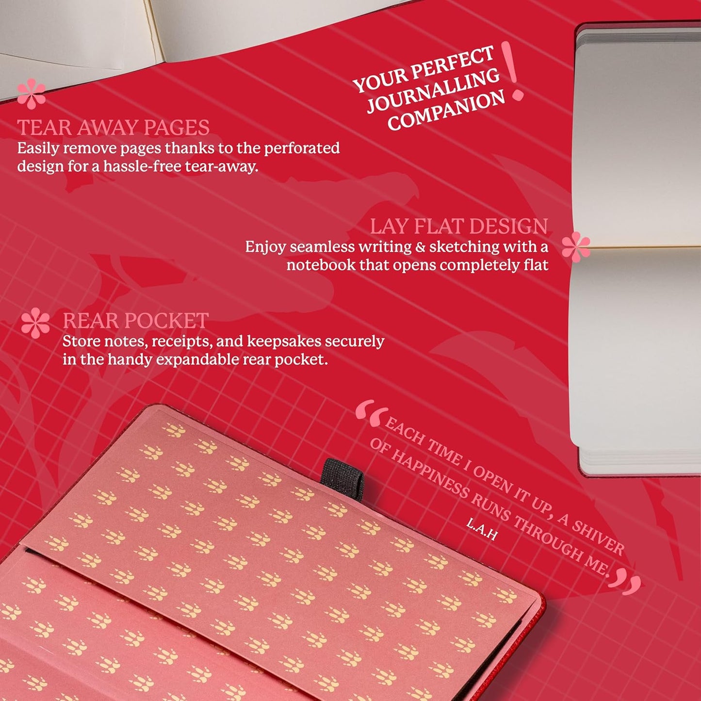 Dingbats* Wildlife Grid Writing Journal Notebook A5 - Vegan Leather Hardcover - Ideal for Work, Travel - Pocket, Elastic Closure, & Bookmark