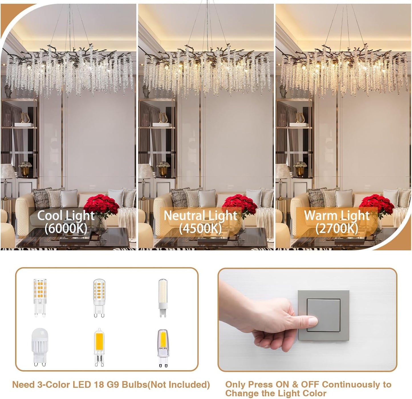 YUYI 47.2'' Modern Crystal Chandeliers for Dining Room,Black Luxury Round Tree Branches Chandelier Lighting,High Ceiling Chandelier Light Fixture Hanging Pendant Light Fixtures