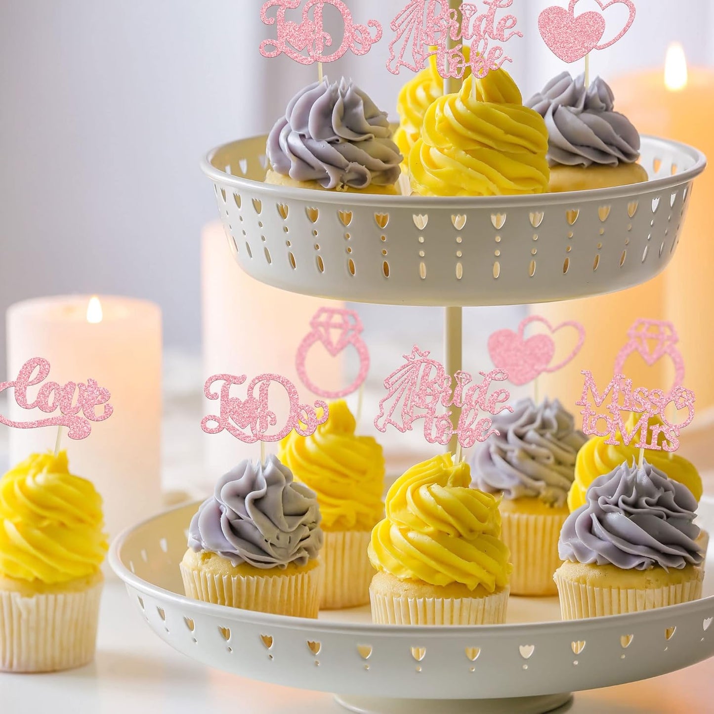 Gyufise 24Pcs Bride to Be Cupcake Toppers Pink Glitter I Do Love Heart Ring Miss To Mrs Cupcake Picks Bridal Shower Cake Decorations for Wedding Engagement Bachelorette Party Supplies
