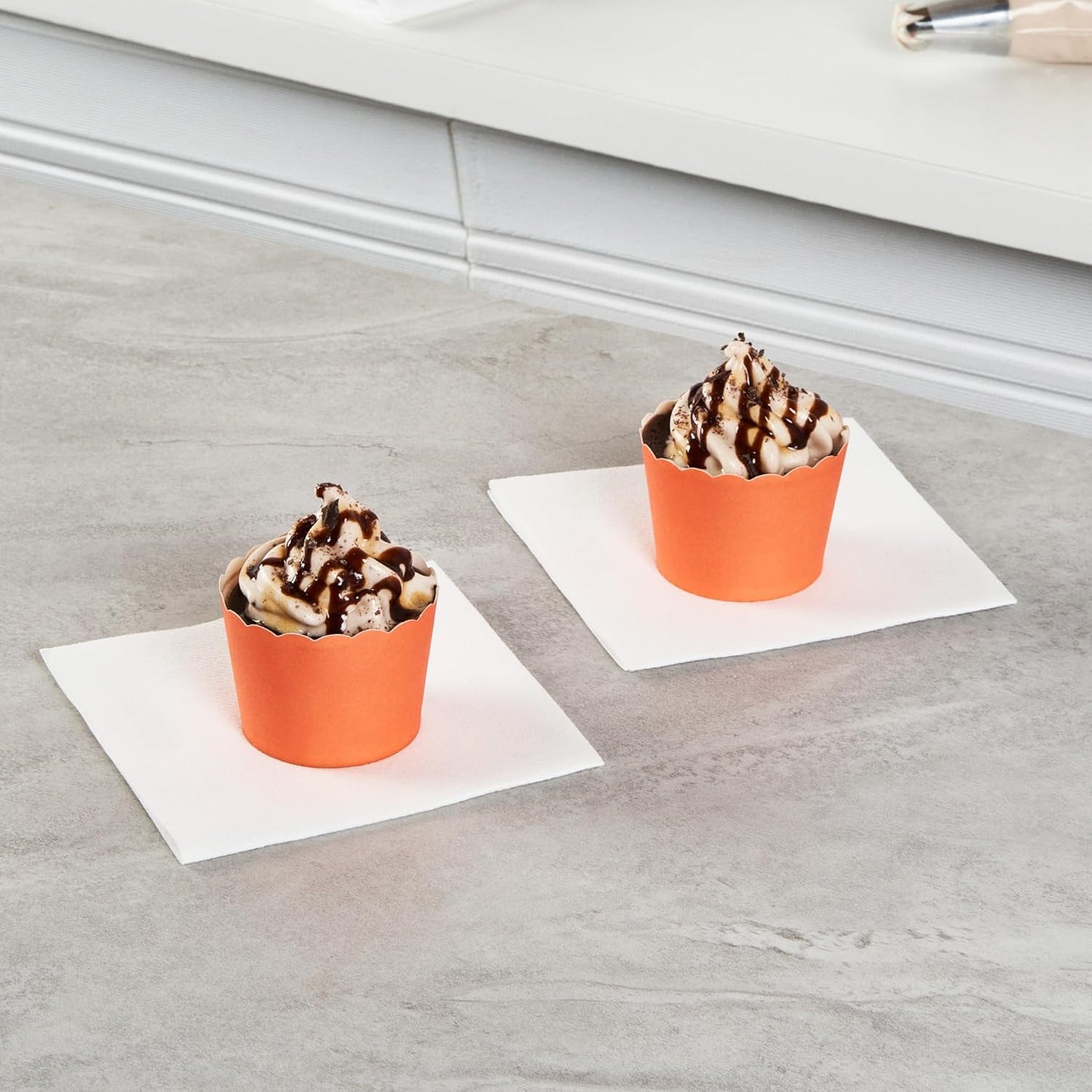 Panificio 3 Ounce Cupcake Wrappers, 200 Scalloped Baking Cups - Oven-Ready, Greaseproof, Orange Paper Cupcake Liners, Disposable, For Birthdays, Baby Showers, Or Weddings - Restaurantware