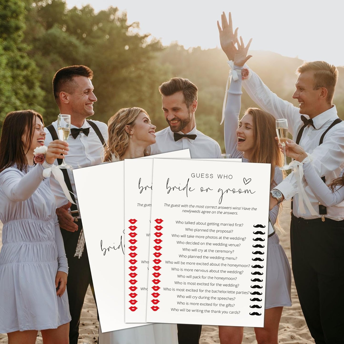 Bridal Shower Games, Bride or Groom, 25Pcs Minimalist White Double-Sided Bridal Game Cards, Wedding Shower Games for Guests, Engagement Bachelorette Party Supplies - A19