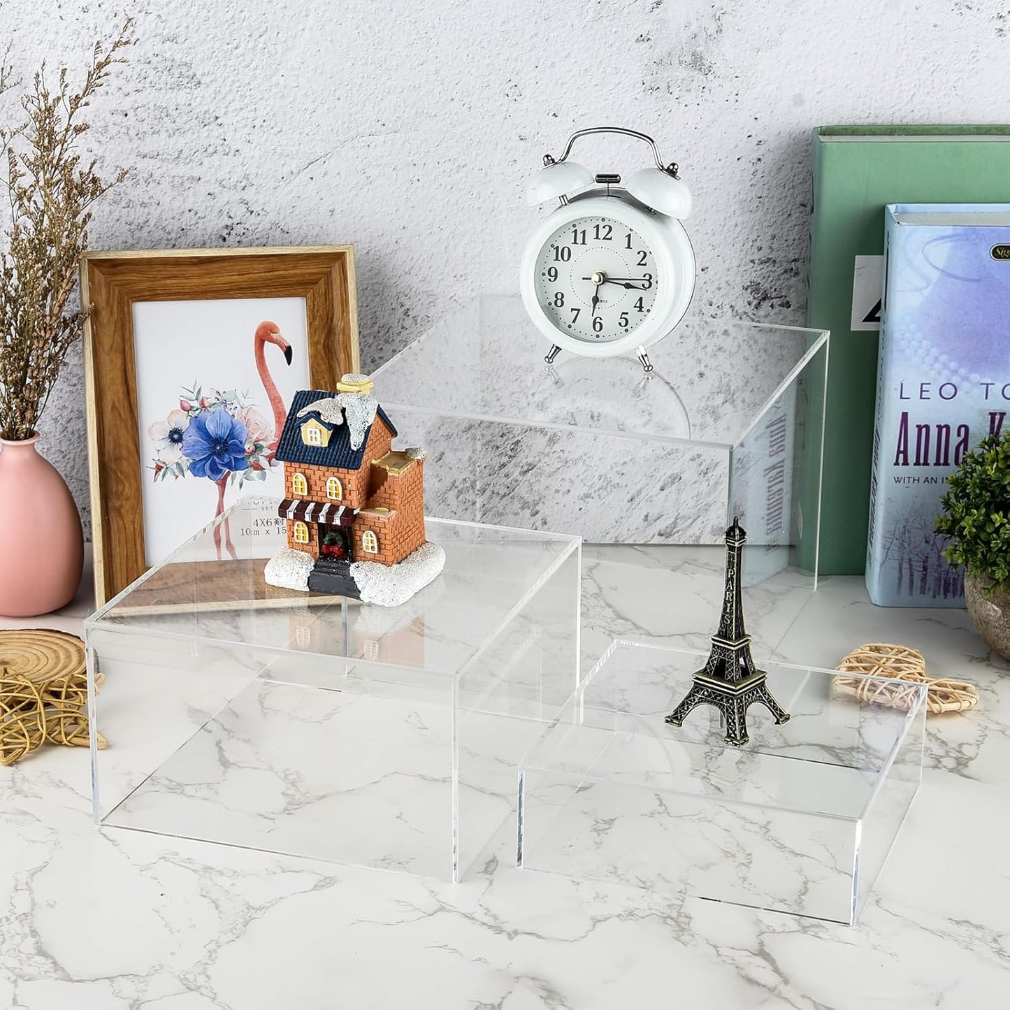 6Pcs Clear Buffet Risers Acrylic Boxes Display Food Risers for Buffet Table Platter Parties Weddings Catering Dessert Collectibles Figures Show ( 6''x7''x8'')