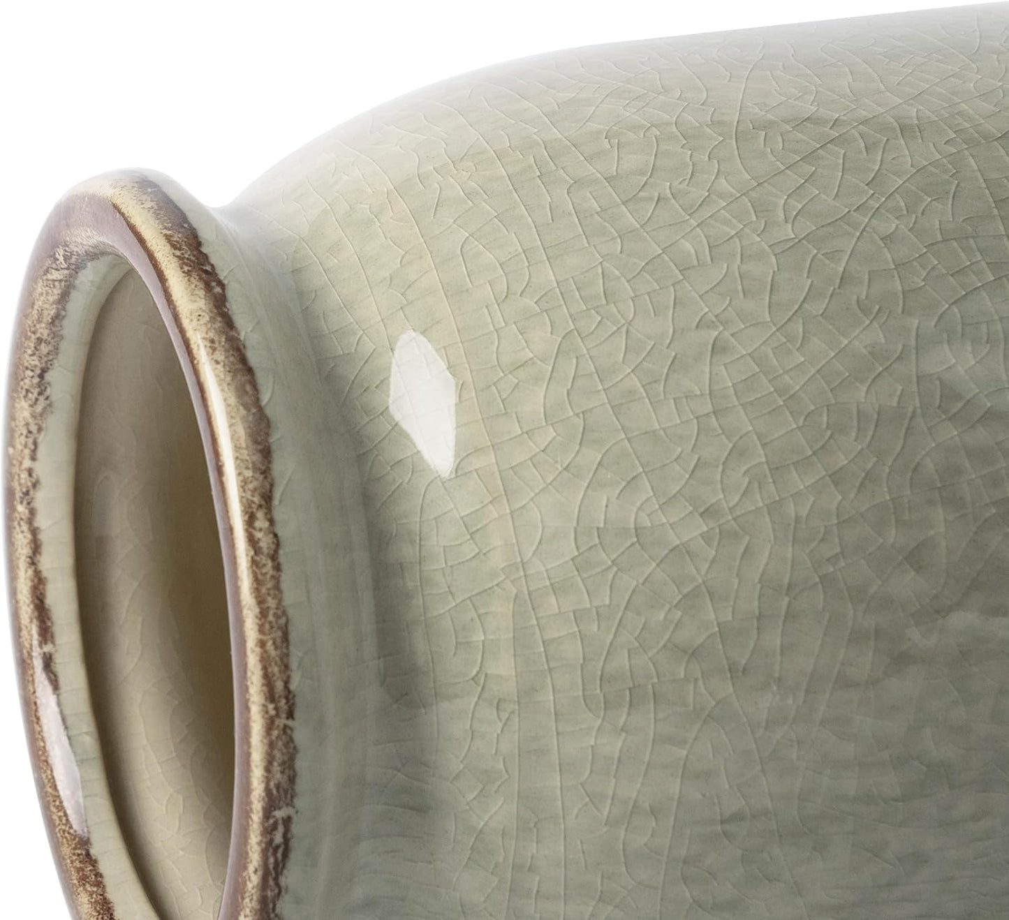 VICTOR & TERESA Rustic Green Vase for Home Decor, Ceramic Vases for Flowers, Modern Farmhouse Decorative Vases for Pampas Grass,Table Accent, Mantel, Living Room,Bookshelf, Centerpieces, 8''