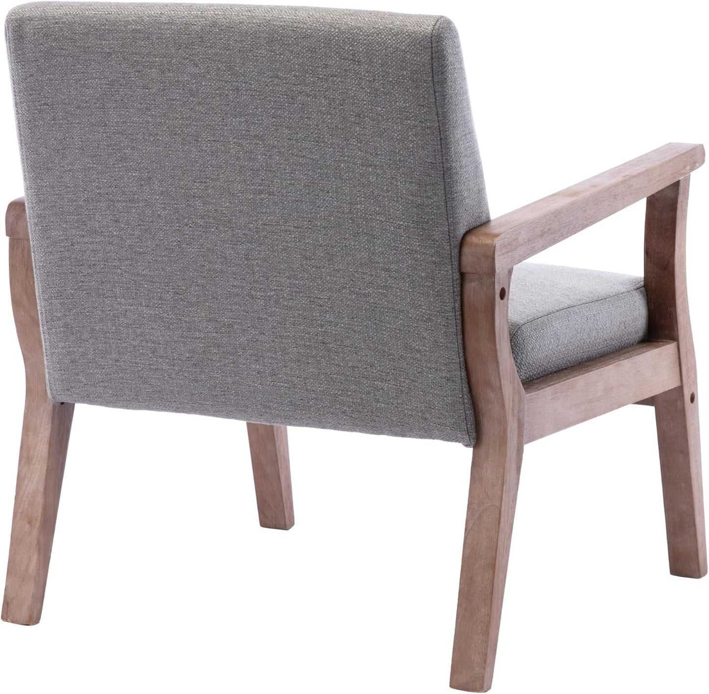 Mid Century Modern Accent Chair Set of 2, Linen Upholstered Living Room Accent Armchair with Wood Frame, Farmhouse Chair for Living Room Bedroom, Gray