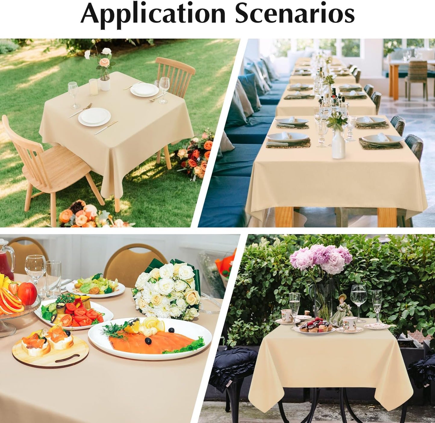 2 Pack Square Table Cloth 60X60 Inch Beige Washable Fabric Tablecloth Polyester Solid Dining Table Cover for Birthday Party Dinner Holiday Outdoor Indoor